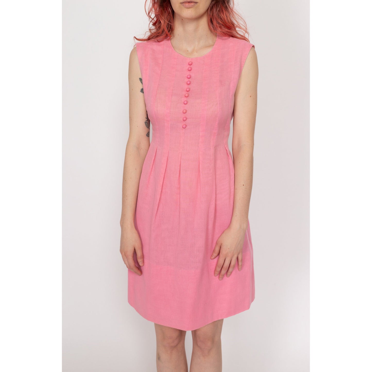 Small 60s Pink Babydoll Mini Dress | Vintage Sleeveless A Line Tie Back Dress