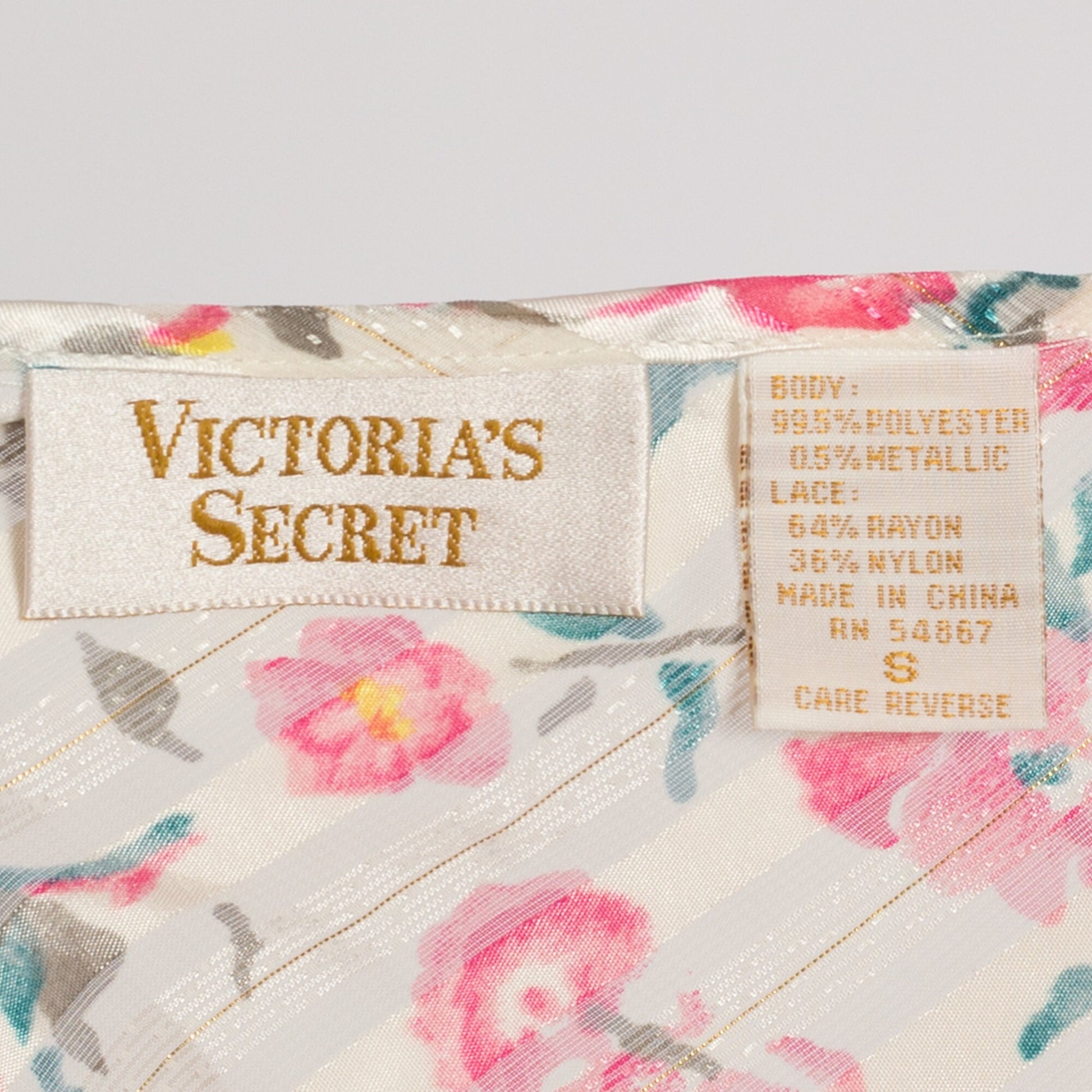 Small 90s Victoria's Secret Floral Satin Camisole | Vintage Lace Trim Lingerie Slip Crop Top Cami