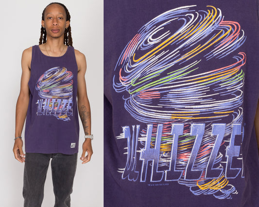 Large 90s Six Flags Whizzer Tank Top | Vintage Roller Coaster Great America Amusement Park Purple Graphic Muscle Tee