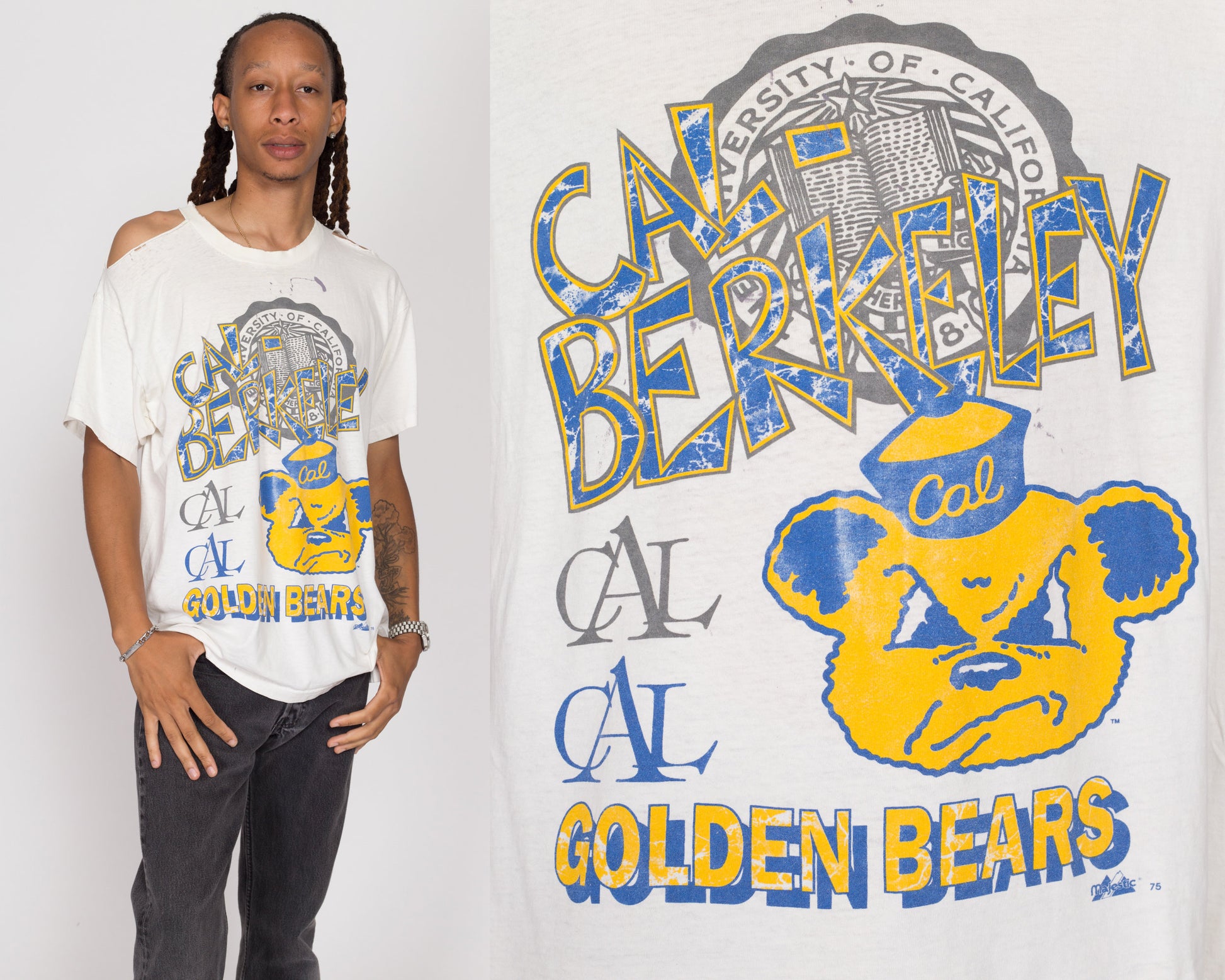 XL 90s UC Berkeley Golden Bears Distressed T Shirt | Vintage California Mascot Graphic College Tee