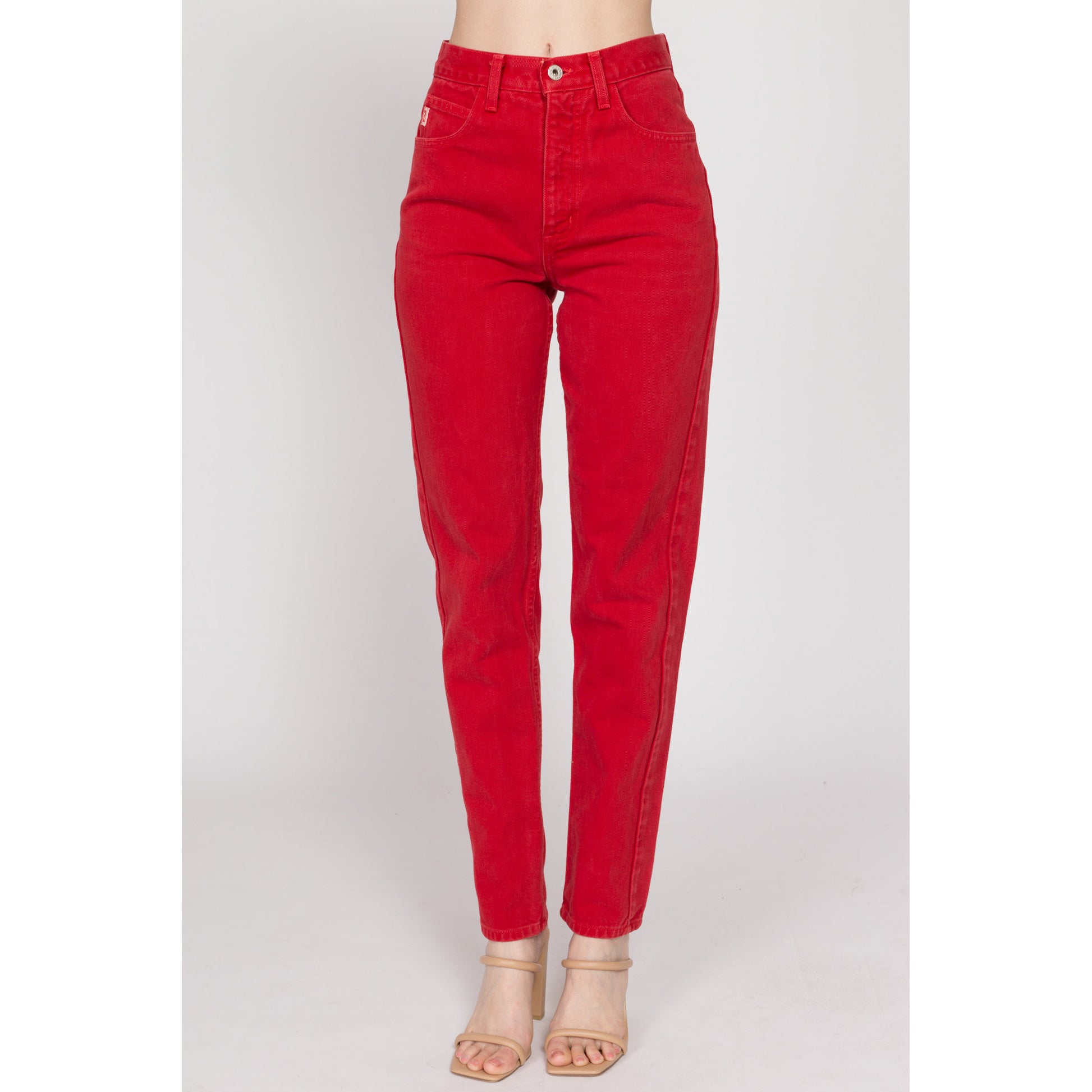 Small 90s Guess Red High Waisted Jeans 26.5" | Vintage Denim Tapered Leg Mom Jeans