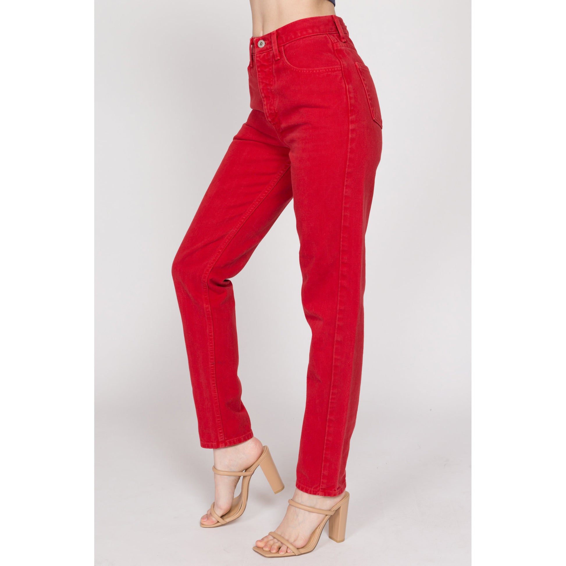 Small 90s Guess Red High Waisted Jeans 26.5" | Vintage Denim Tapered Leg Mom Jeans