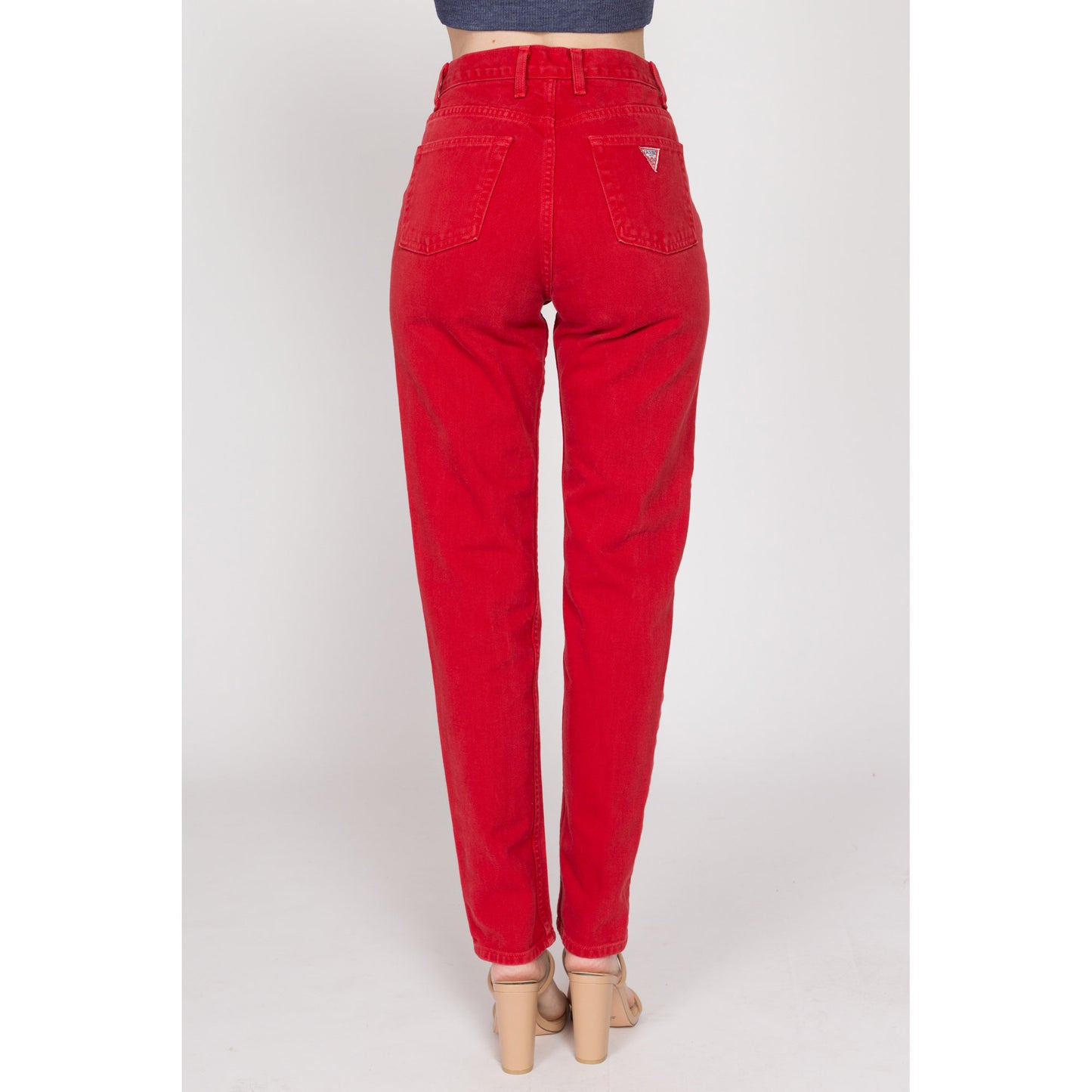 Small 90s Guess Red High Waisted Jeans 26.5" | Vintage Denim Tapered Leg Mom Jeans