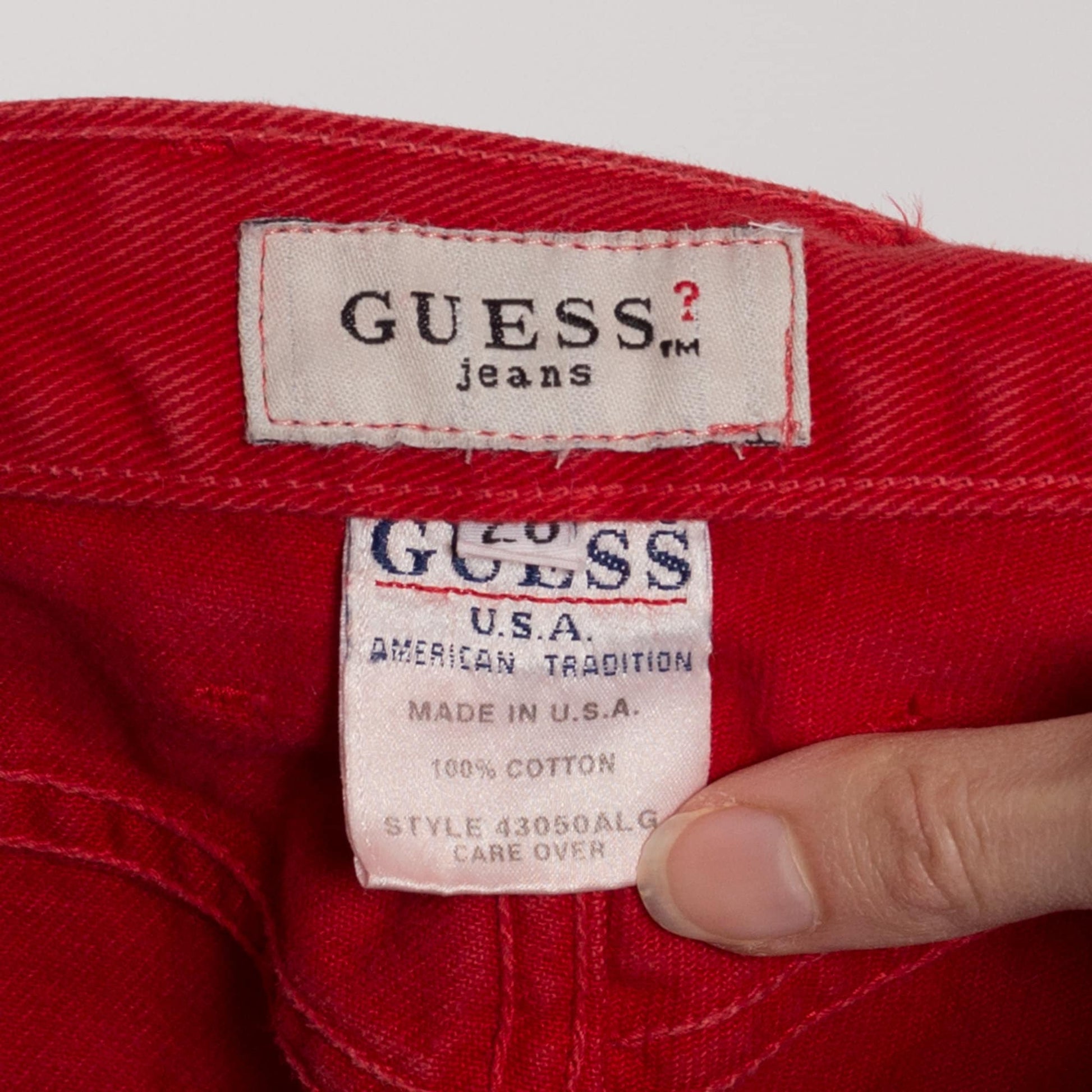 Small 90s Guess Red High Waisted Jeans 26.5" | Vintage Denim Tapered Leg Mom Jeans