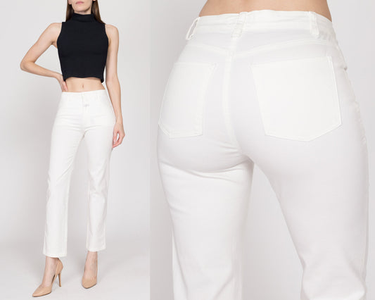 XS Y2K White Mid Rise Stretchy Pants | Vintage Slim Straight Leg Skinny Trousers