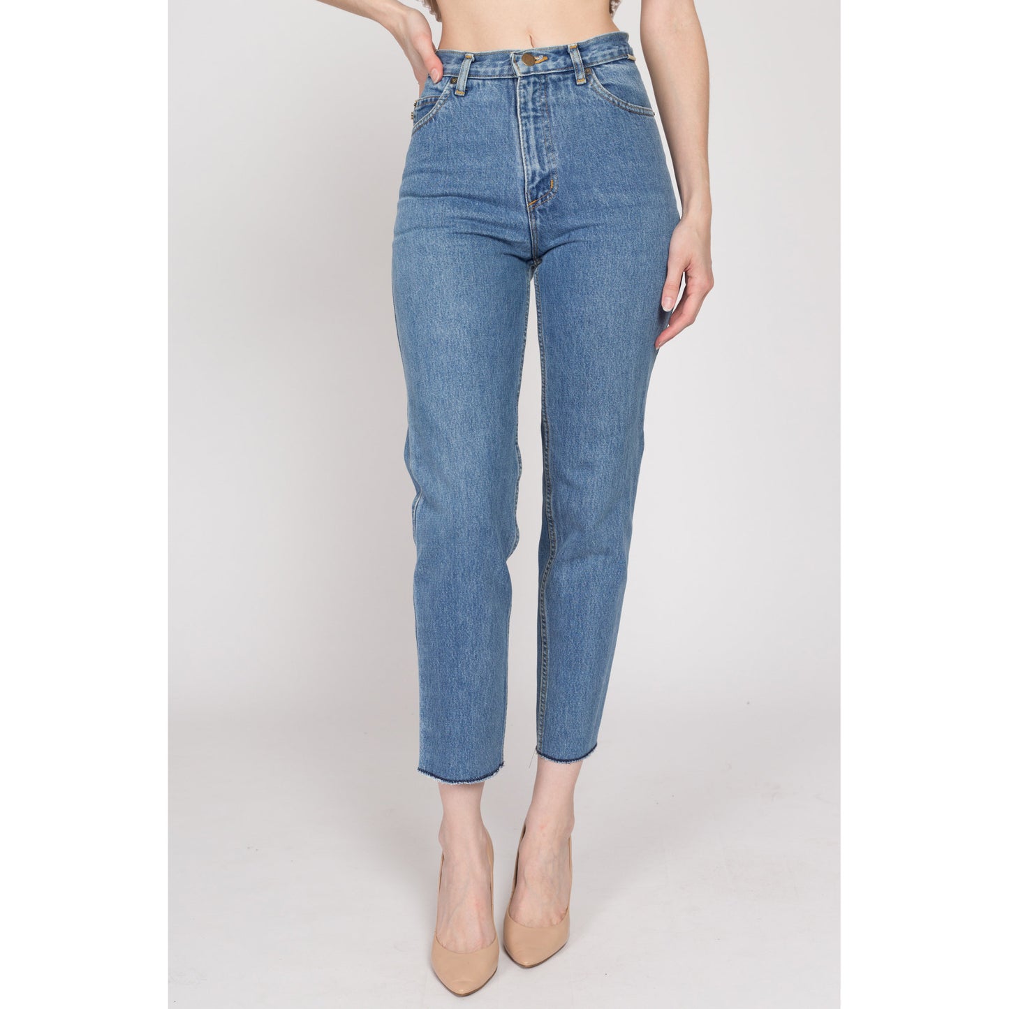 XS 90s Esprit High Waisted Cutoff Ankle Jeans 25" | Vintage Medium Wash Denim Tapered Leg Mom Jeans