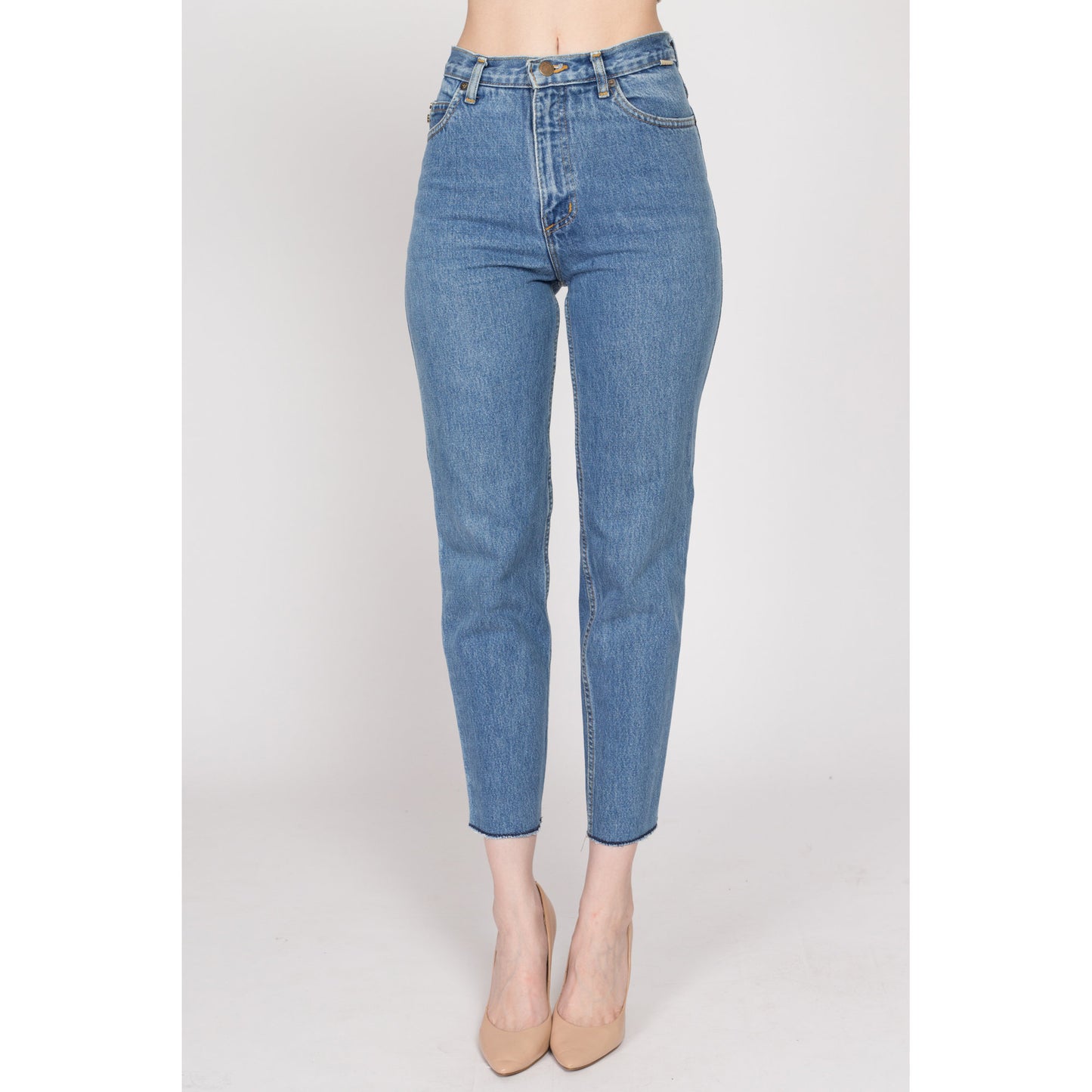 XS 90s Esprit High Waisted Cutoff Ankle Jeans 25" | Vintage Medium Wash Denim Tapered Leg Mom Jeans