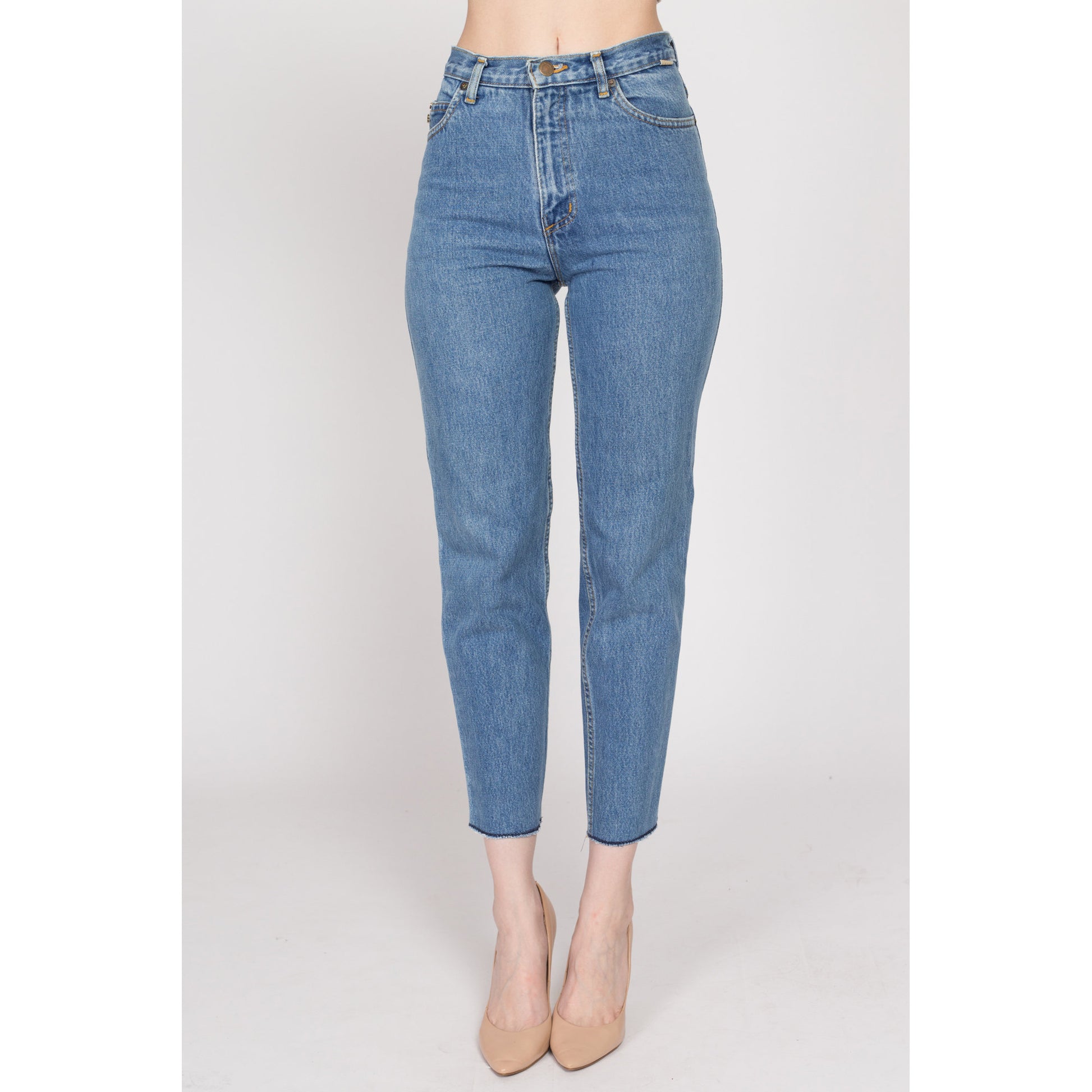 XS 90s Esprit High Waisted Cutoff Ankle Jeans 25" | Vintage Medium Wash Denim Tapered Leg Mom Jeans