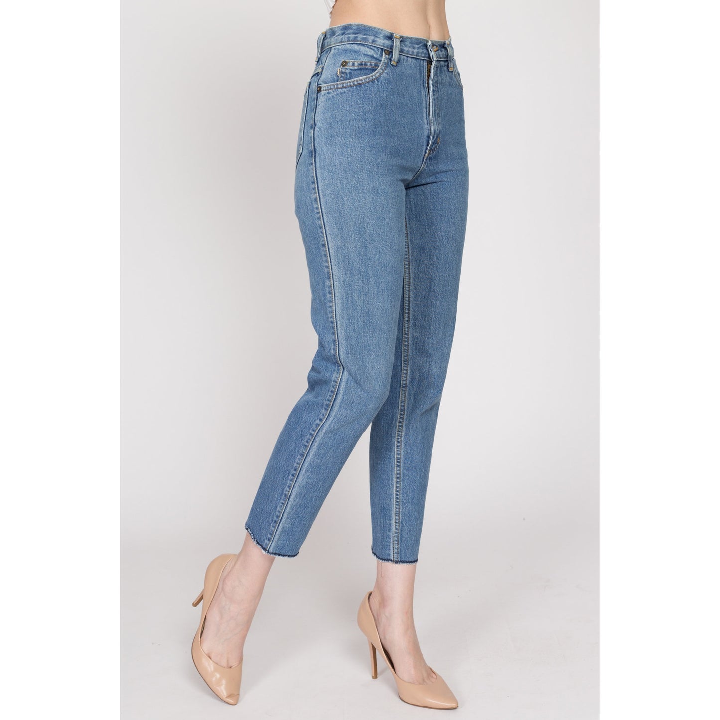 XS 90s Esprit High Waisted Cutoff Ankle Jeans 25" | Vintage Medium Wash Denim Tapered Leg Mom Jeans