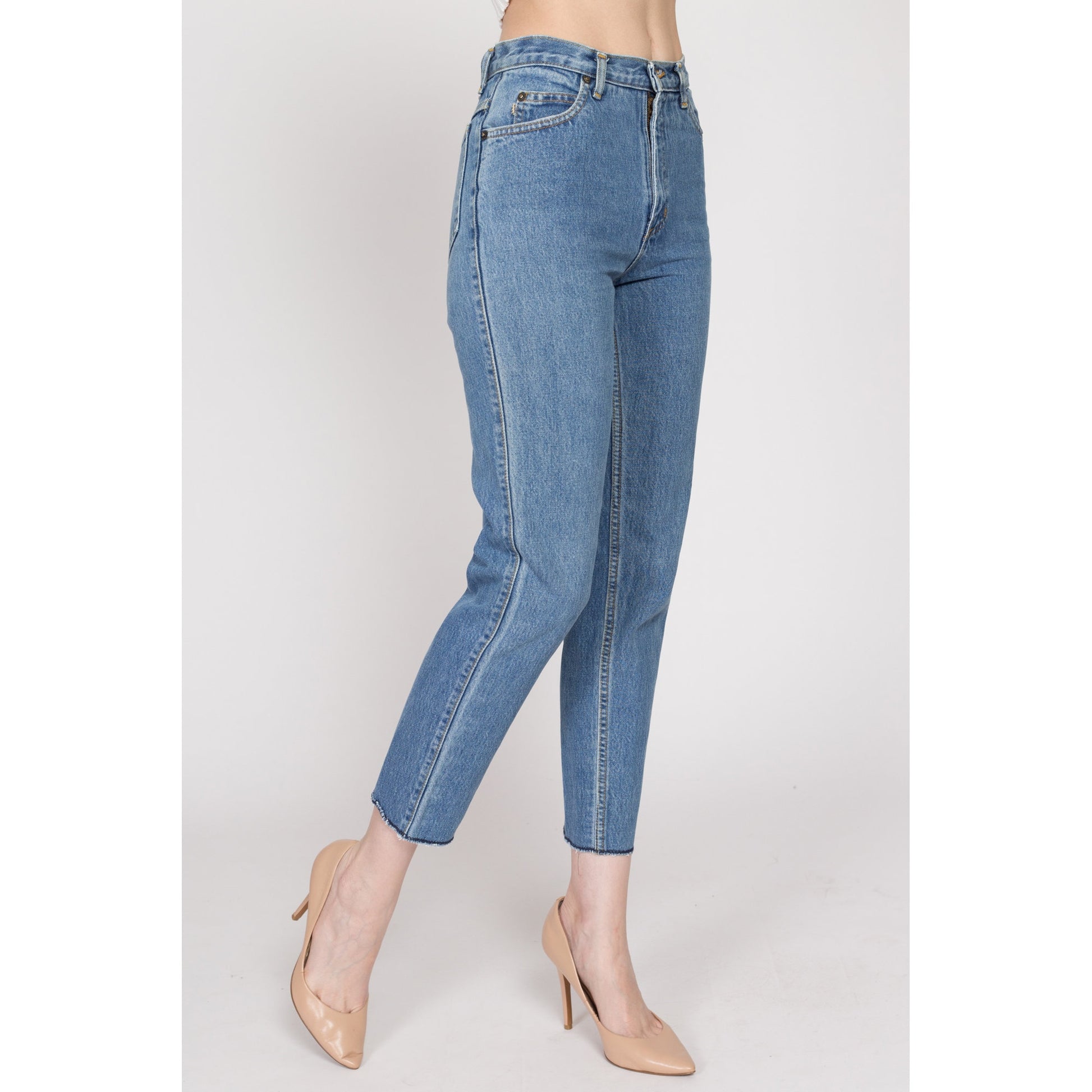 XS 90s Esprit High Waisted Cutoff Ankle Jeans 25" | Vintage Medium Wash Denim Tapered Leg Mom Jeans