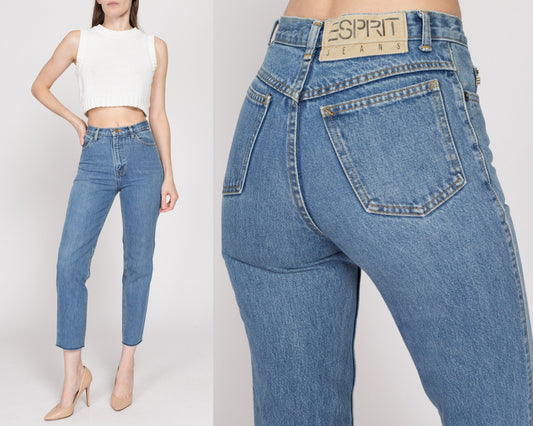 XS 90s Esprit High Waisted Cutoff Ankle Jeans 25" | Vintage Medium Wash Denim Tapered Leg Mom Jeans