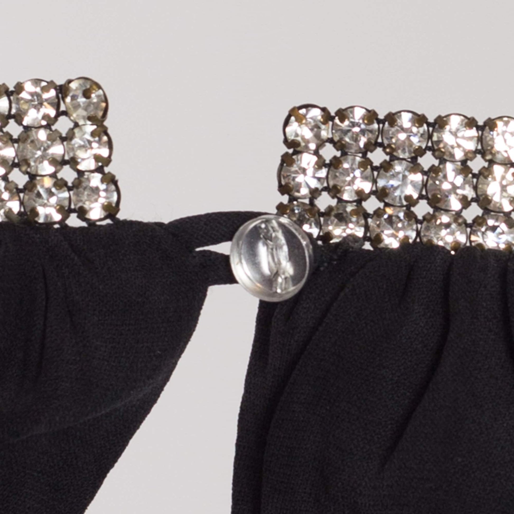 Medium Y2K Trina Turk Black Rhinestone Collar Top | Vintage Sleeveless Jeweled Halter Blouse