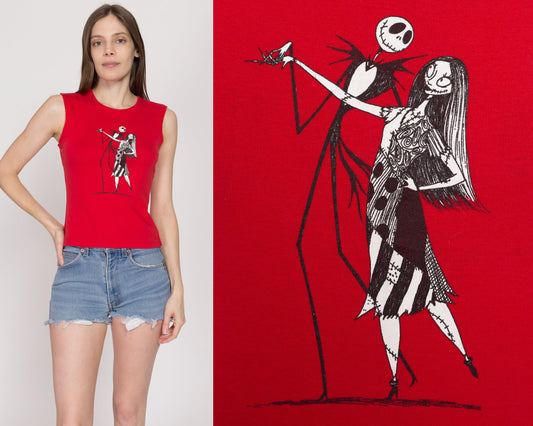 Small 90s Nightmare Before Christmas Tank Top | Vintage 1993 Red Halloween Movie Promo Film Graphic Tee