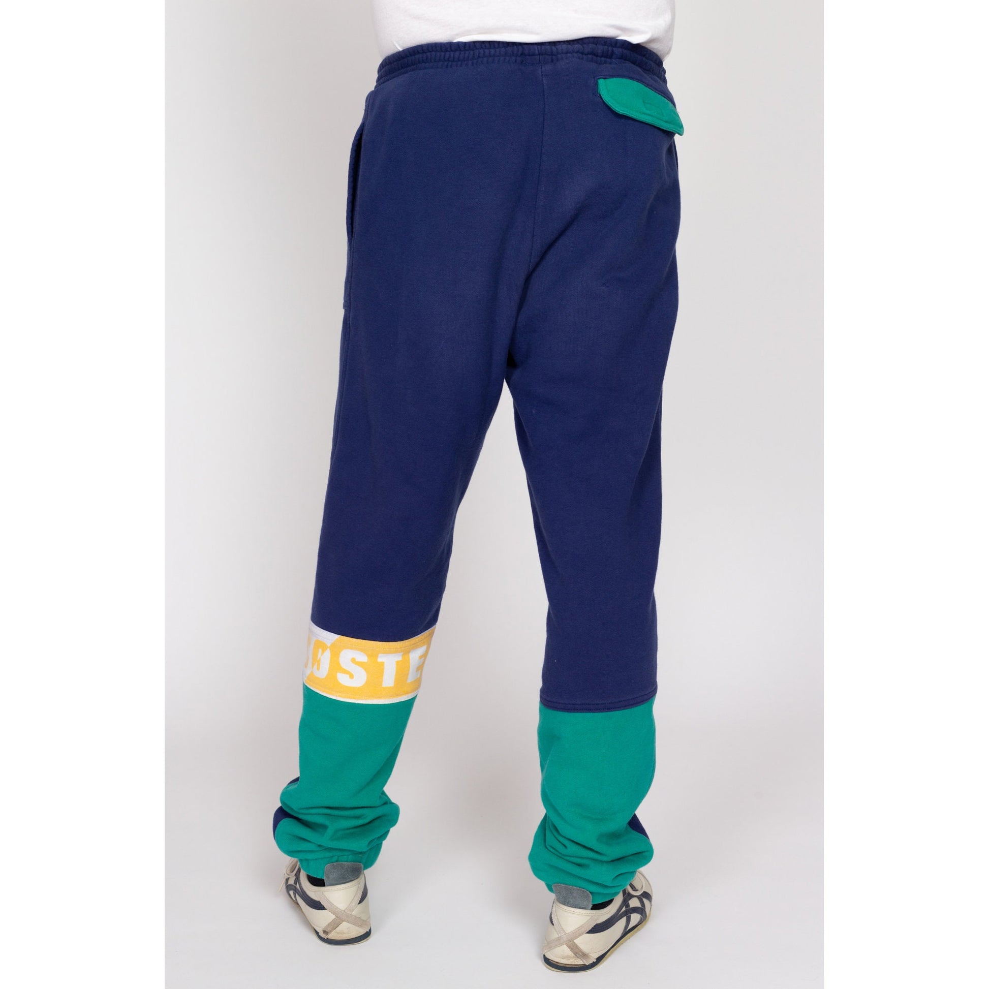 Med-Lrg 80s Izod Lacoste Color Block Sweatpants | Vintage Navy Blue Teal Athletic Wear Joggers Track Pants