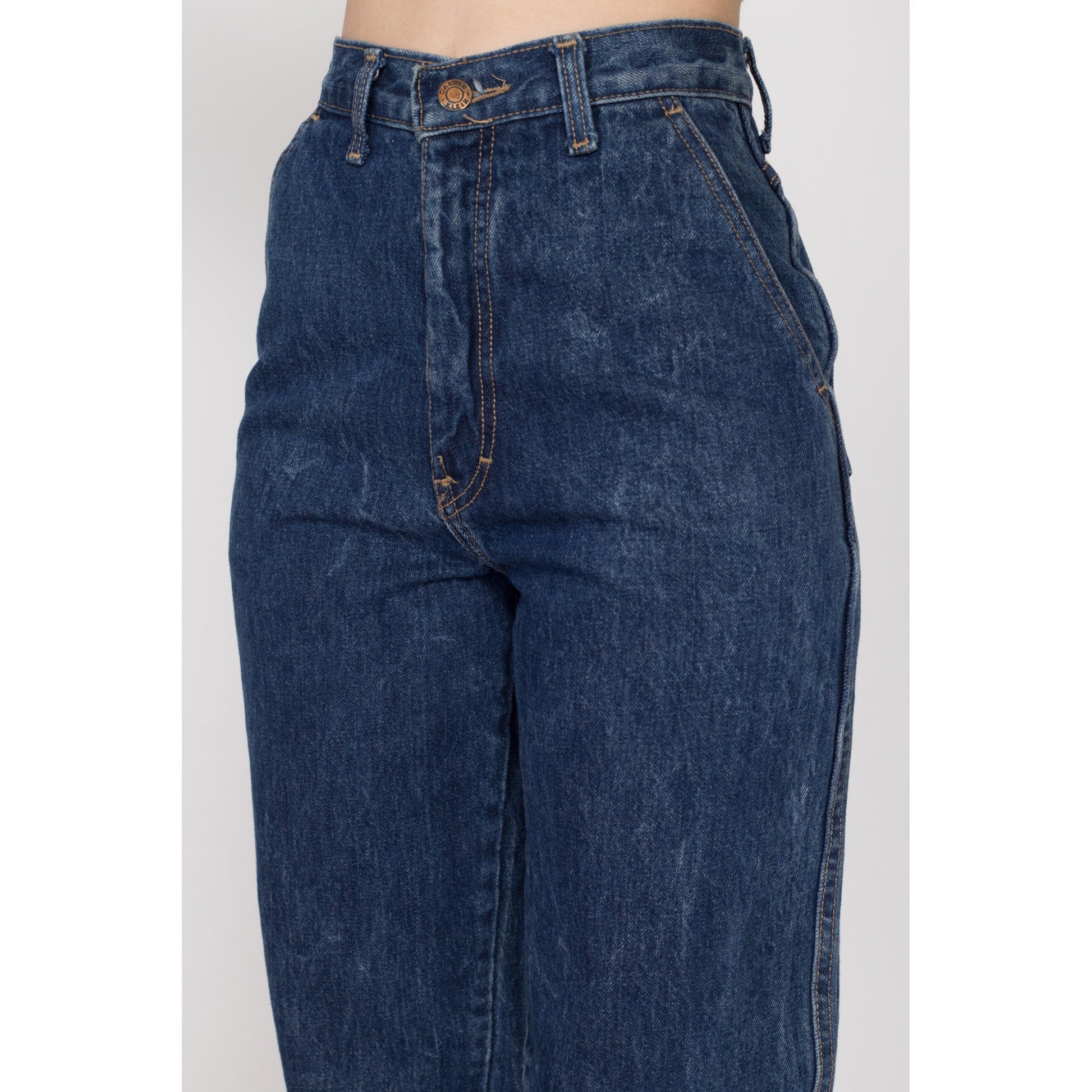 XS-Sm 80s Calvin Klein High Waisted Mom Jeans 25.5" | Vintage CK Dark Wash Denim Loose Tapered Leg Jeans