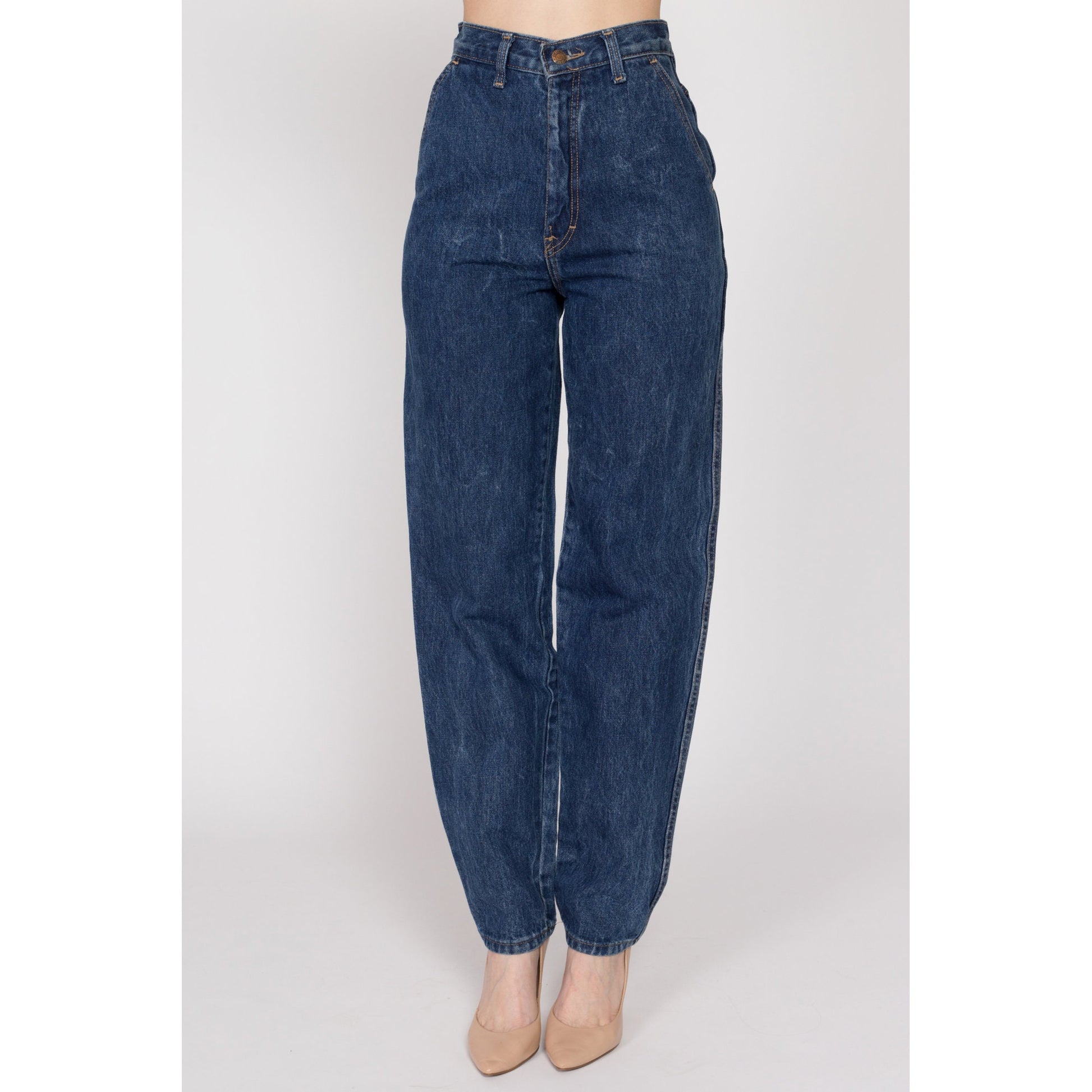 XS-Sm 80s Calvin Klein High Waisted Mom Jeans 25.5" | Vintage CK Dark Wash Denim Loose Tapered Leg Jeans