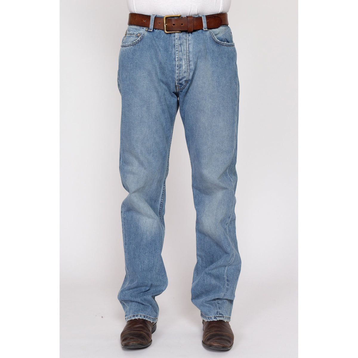 Vintage Y2K Leather Bull Patch Jeans - 34x34 | Light Wash Denim Western Jeans