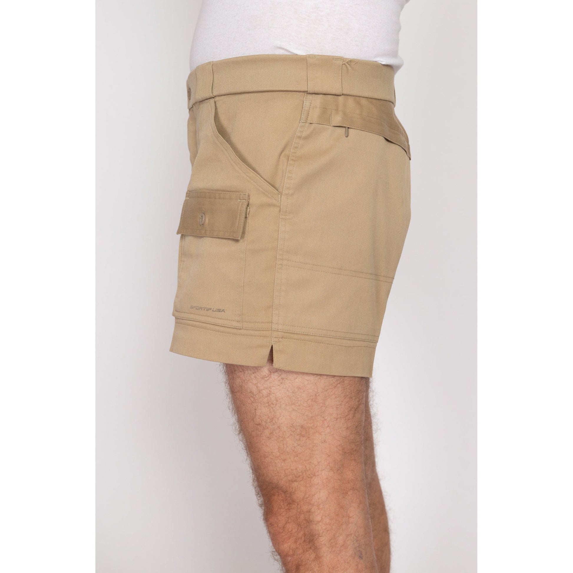 36" Waist 80s Sportif Khaki Cargo Shorts | Vintage Mini Utility Shorts