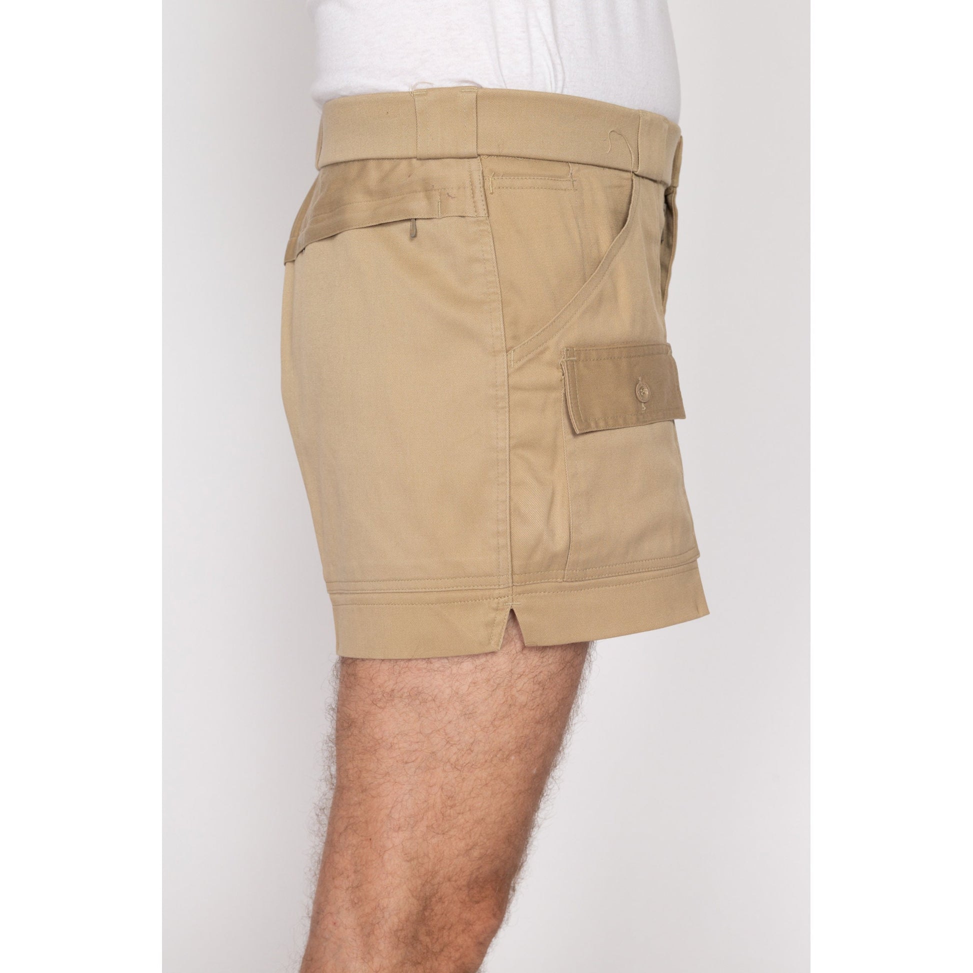36" Waist 80s Sportif Khaki Cargo Shorts | Vintage Mini Utility Shorts