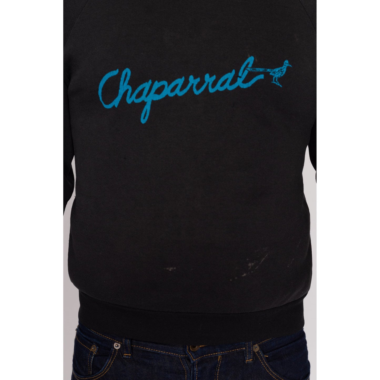 Small 80s Chaparral Bird Sweatshirt | Vintage Black Raglan Sleeve Graphic Crewneck
