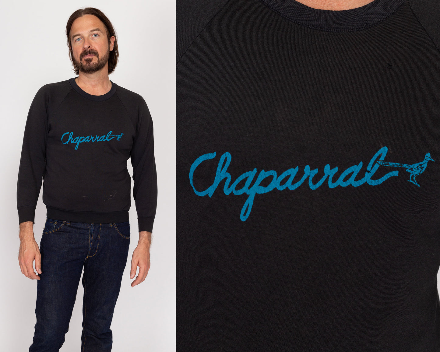 Small 80s Chaparral Bird Sweatshirt | Vintage Black Raglan Sleeve Graphic Crewneck
