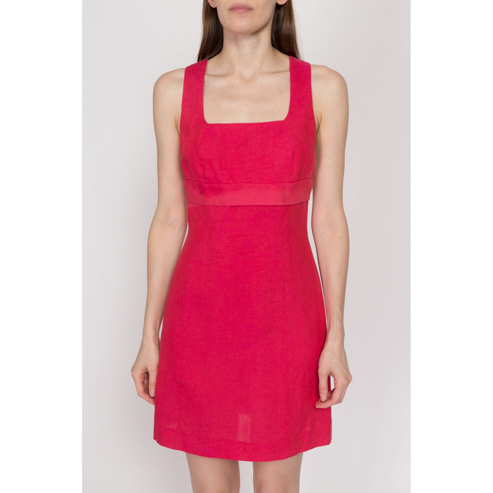 XS 90s Tara Jarmon Hot Pink Linen Mini Dress XS 90s Tara Jarmon Hot Pink Linen Mini Dress