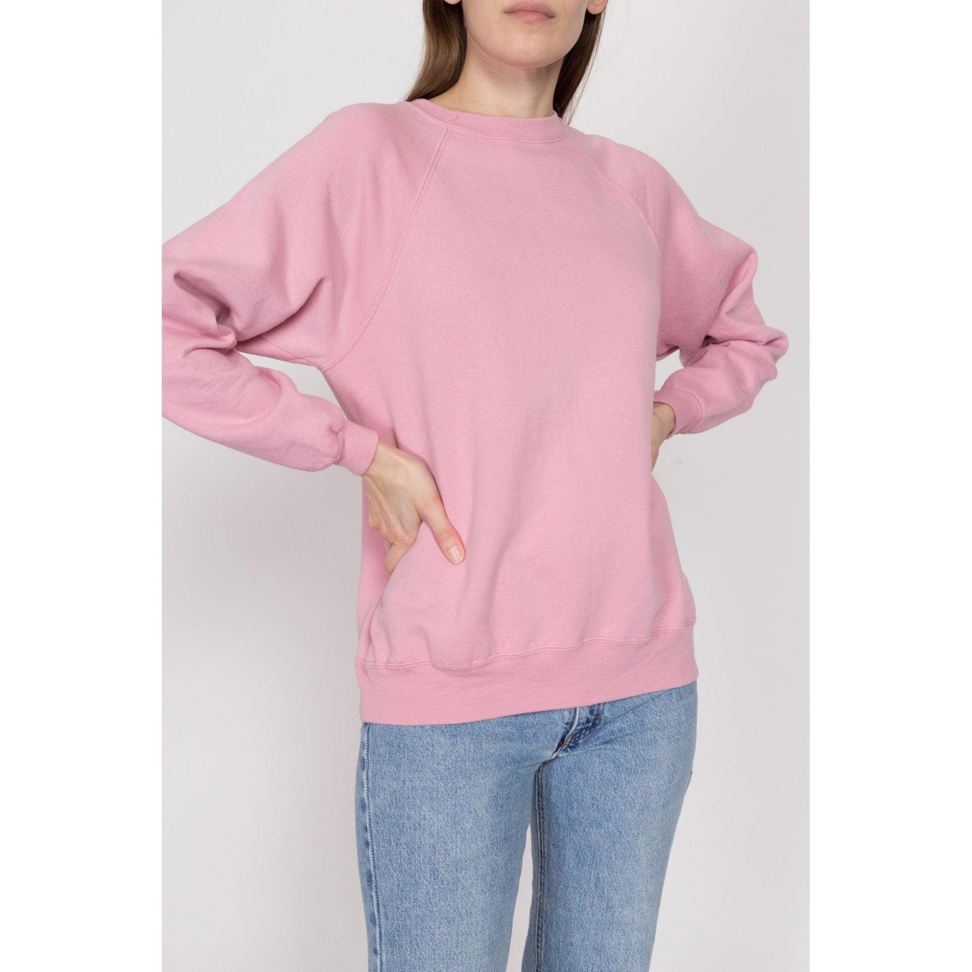 Medium 90s Dusty Pink Soft Raglan Sweatshirt Flying Apple Vintage