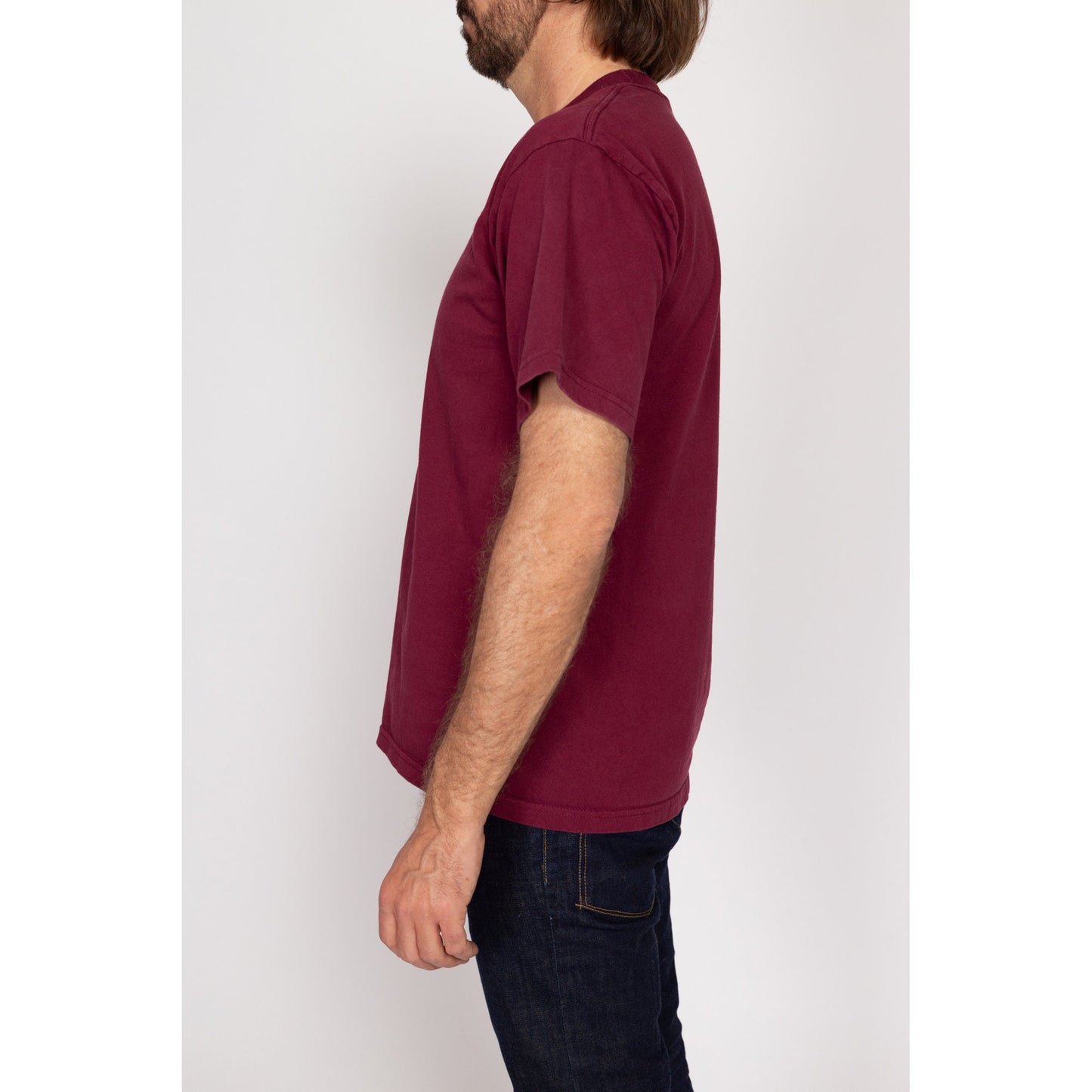 Large 90s Plain Wine Red Crew Neck Tee | Vintage Pro Club Short Sleeve Cotton T Shirt