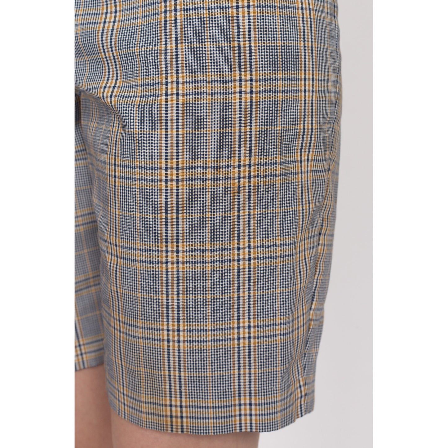 XS 60s Blue & Yellow Plaid High Waisted Shorts 23"-25" | Retro Vintage Curvy Hourglass Fit Bermuda Shorts