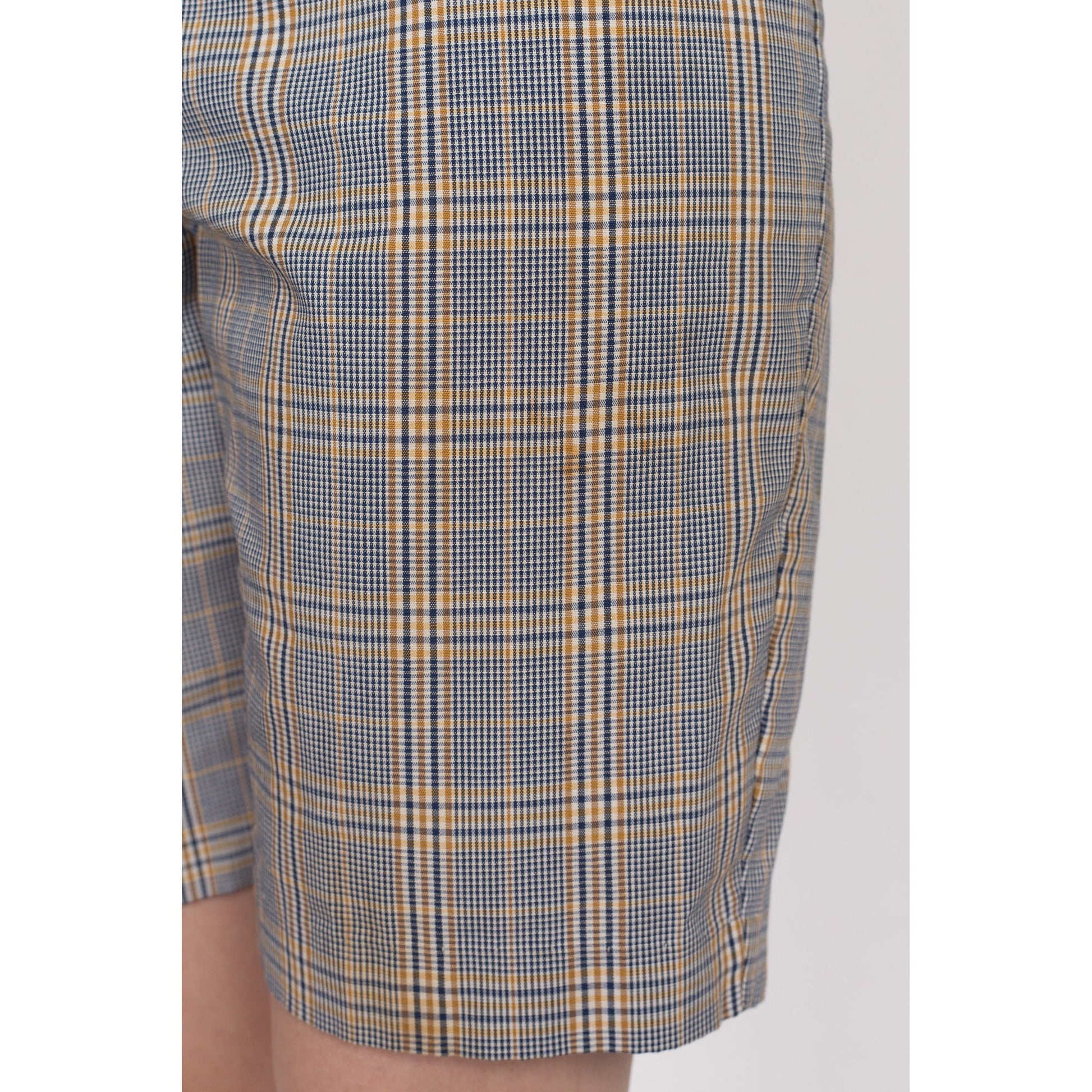 XS 60s Blue & Yellow Plaid High Waisted Shorts 23"-25" | Retro Vintage Curvy Hourglass Fit Bermuda Shorts
