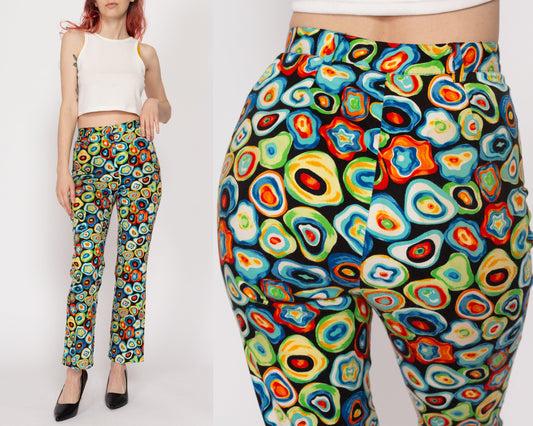XS Y2K Versus Versace Geode Print Pants 24" | Vintage 2000s Italian Designer High Waisted Bootcut Trousers
