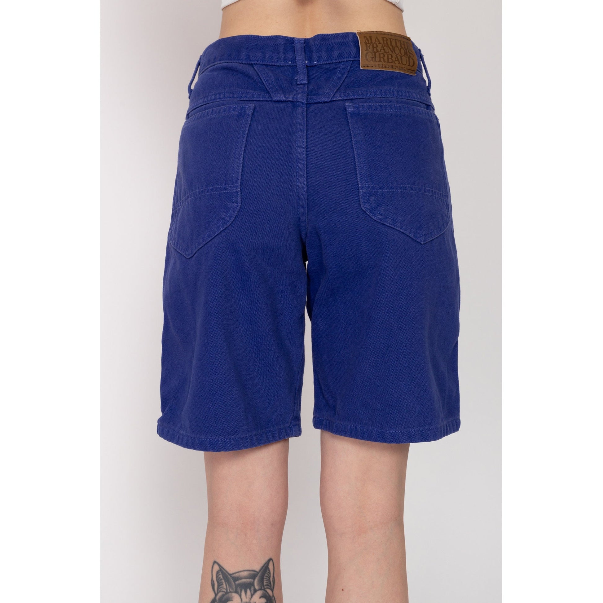 XS 90s Marithe Francois Girbaud Royal Blue Jean Shorts 25" | Vintage High Waisted Denim Mom Shorts