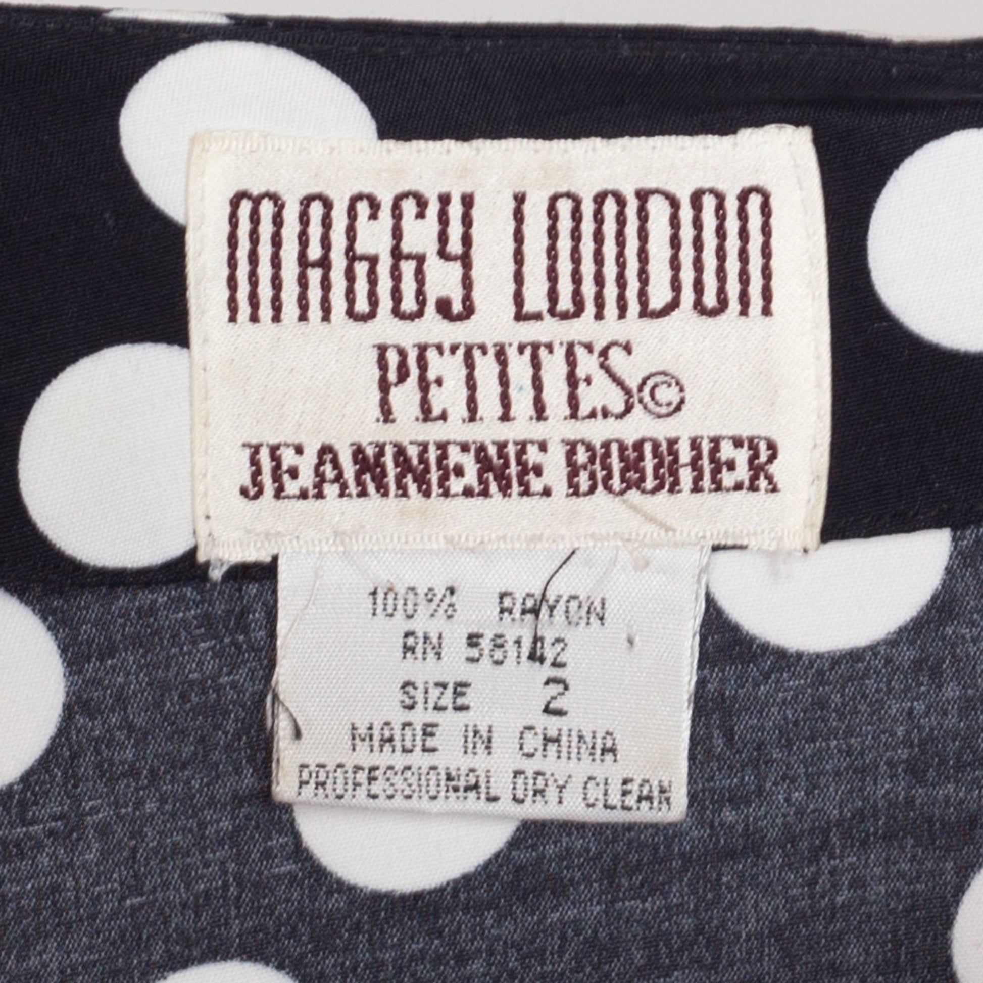 XS 80s Black & White Polka Dot Puff Sleeve Blouse | Vintage Maggy London Button Up Secretary Top