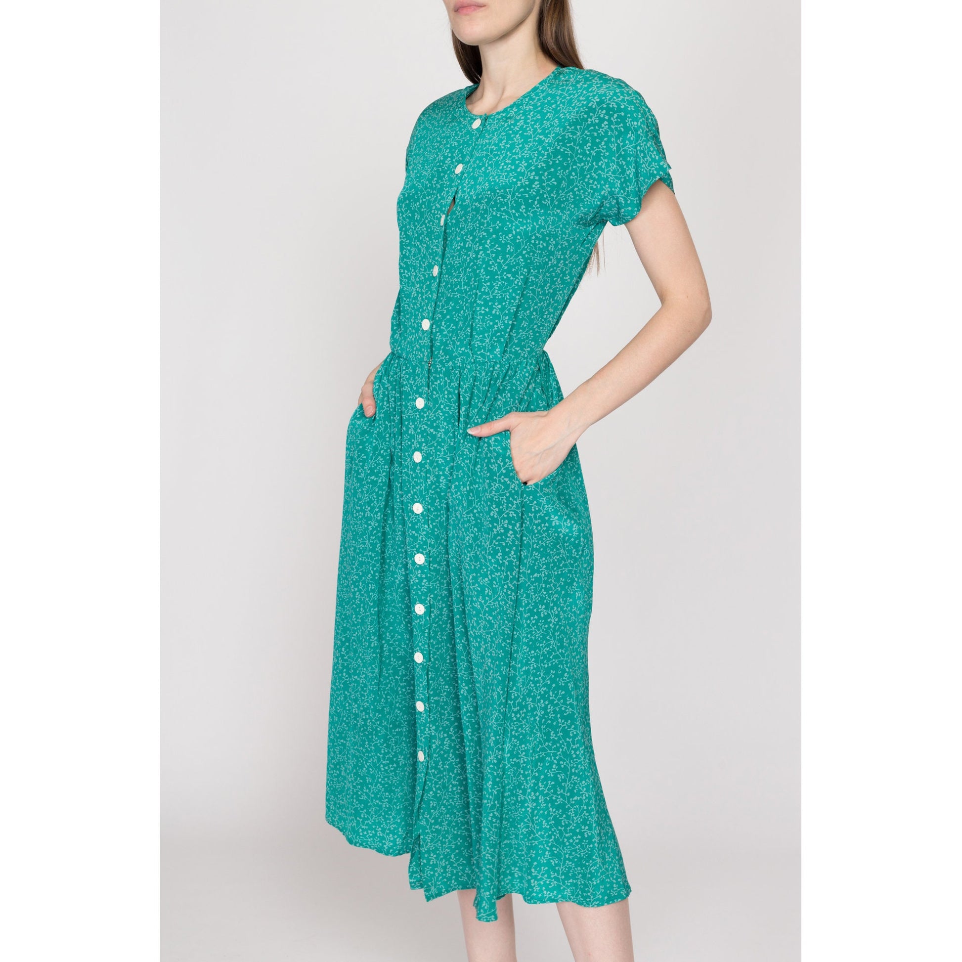 retro button up dress Retro Stage 1950s Button Vintage Shirtwaist Dress Khaki Green