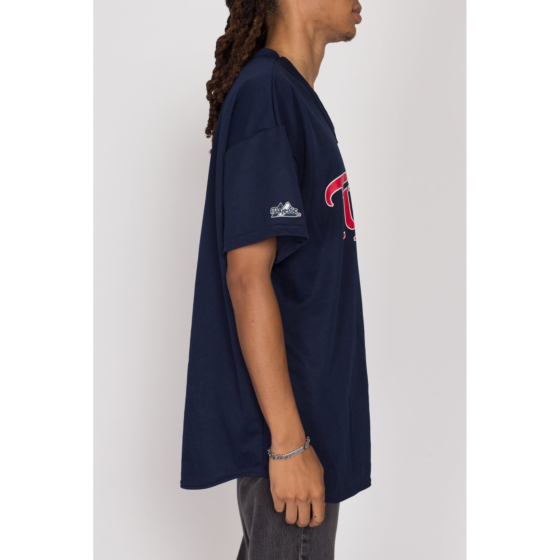 XL 90s Minnesota Twins MLB Majestic Baseball Jersey | Vintage Navy Blue Streetwear Athletic Uniform Shirt