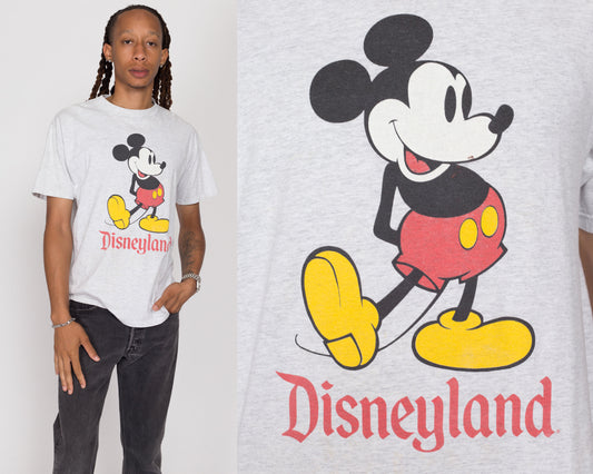 Medium 90s Mickey Mouse Disneyland T Shirt | Vintage Heather Grey Disney Cartoon Graphic Tee