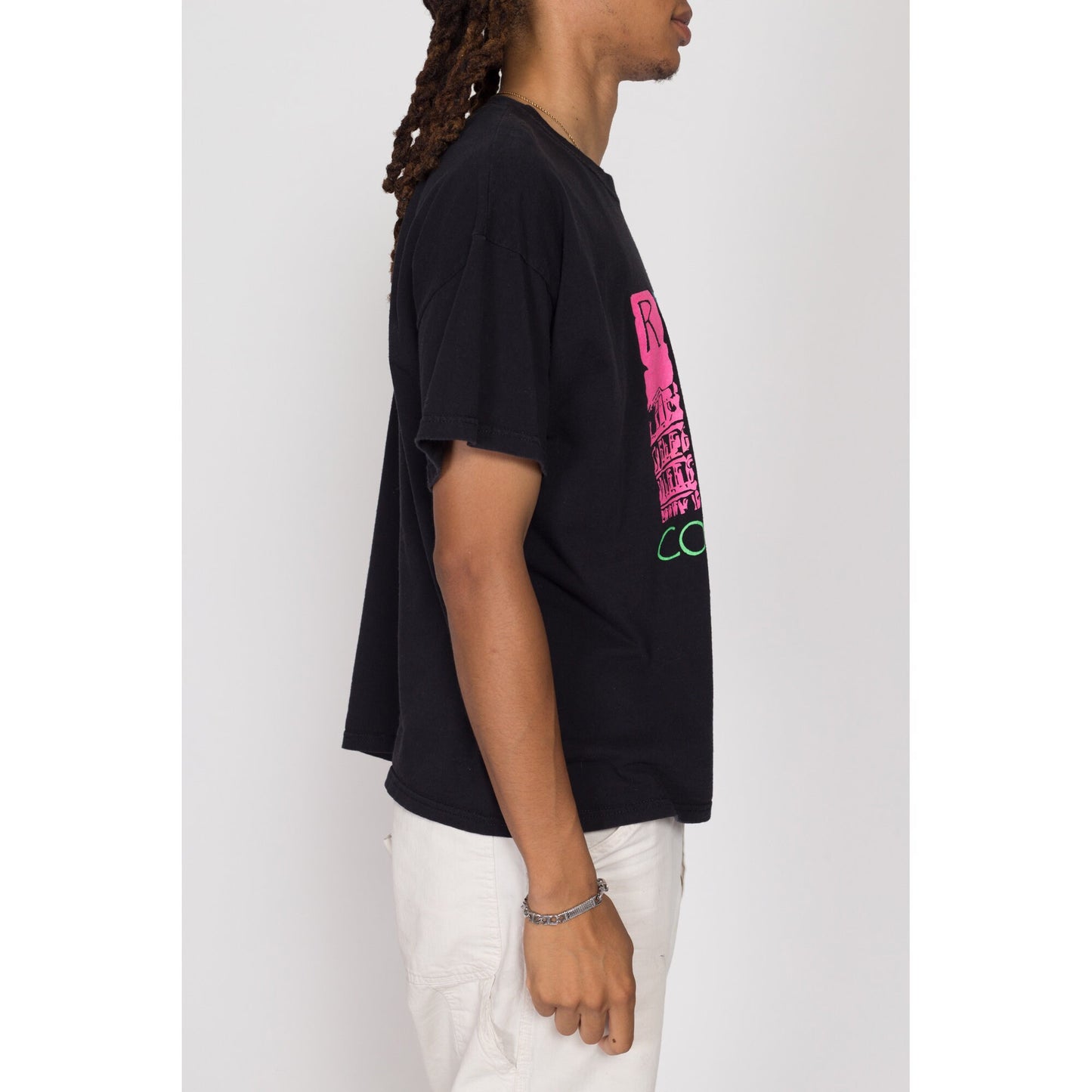 Large 90s Roma Colosseo T Shirt | Vintage Rome Italy Black Neon Graphic Tourist Tee