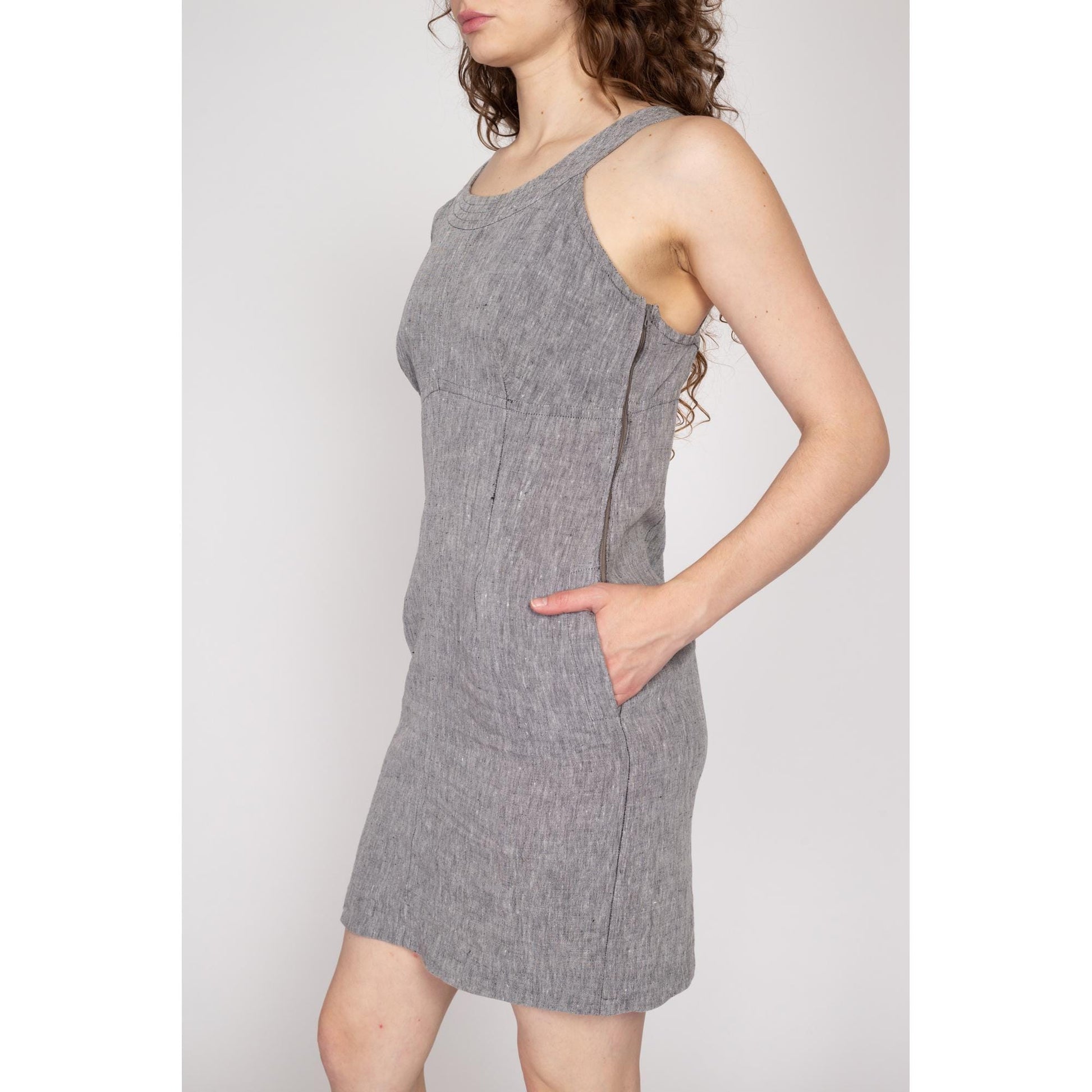 90s Max Mara Grey Linen Mini Dress 90s Max Mara Grey Linen Mini Dress