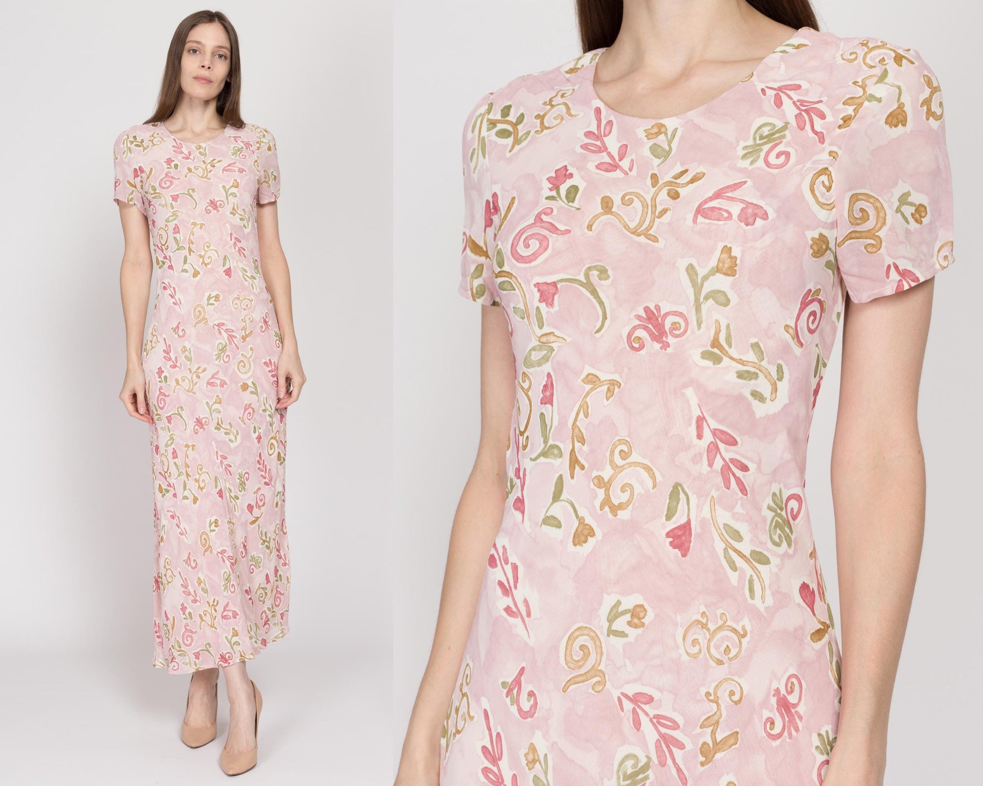 Small 90s Pink Floral Bias Cut Maxi Dress Small 90s Pink Floral Bias Cut Maxi Dress