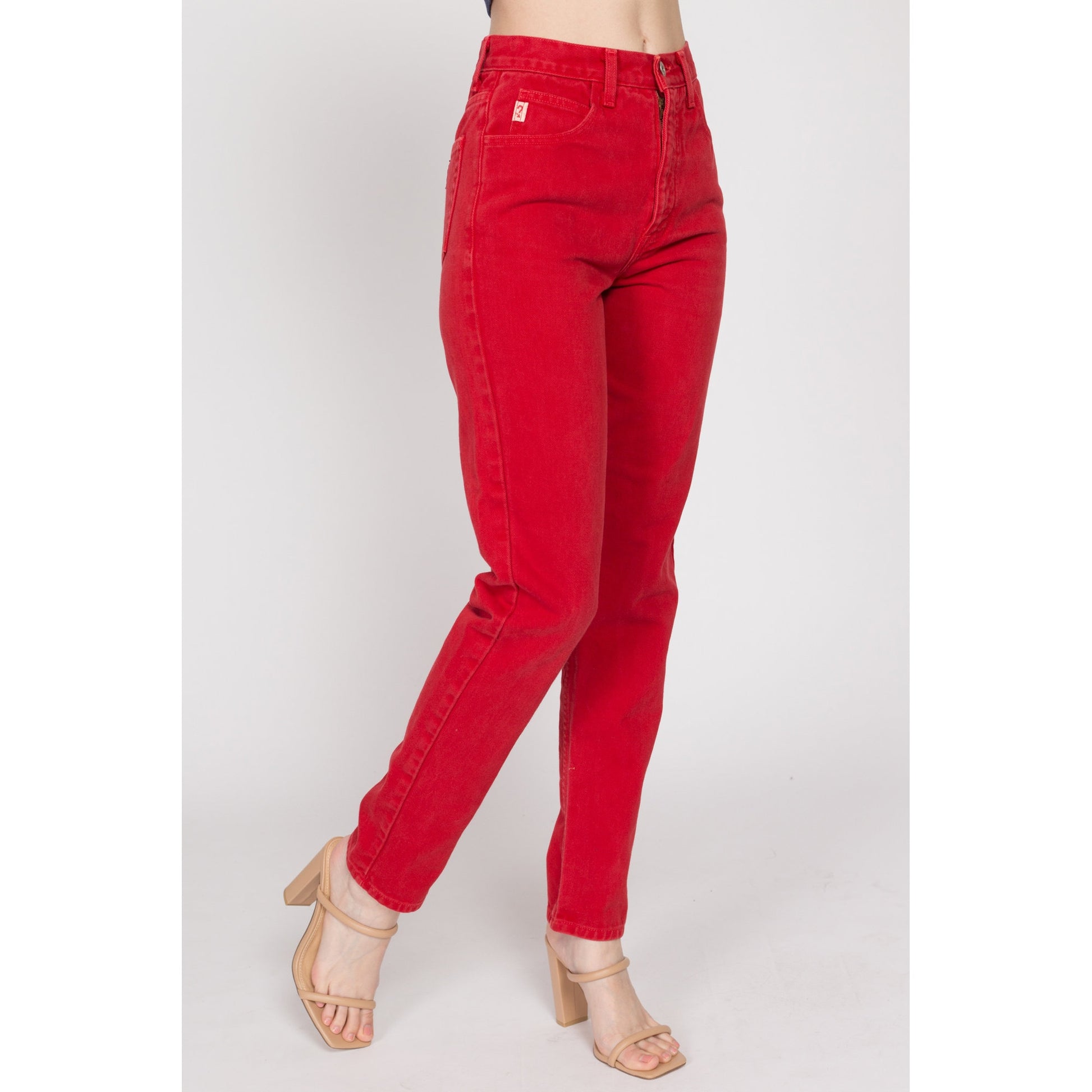 Small 90s Guess Red High Waisted Jeans 26.5" | Vintage Denim Tapered Leg Mom Jeans