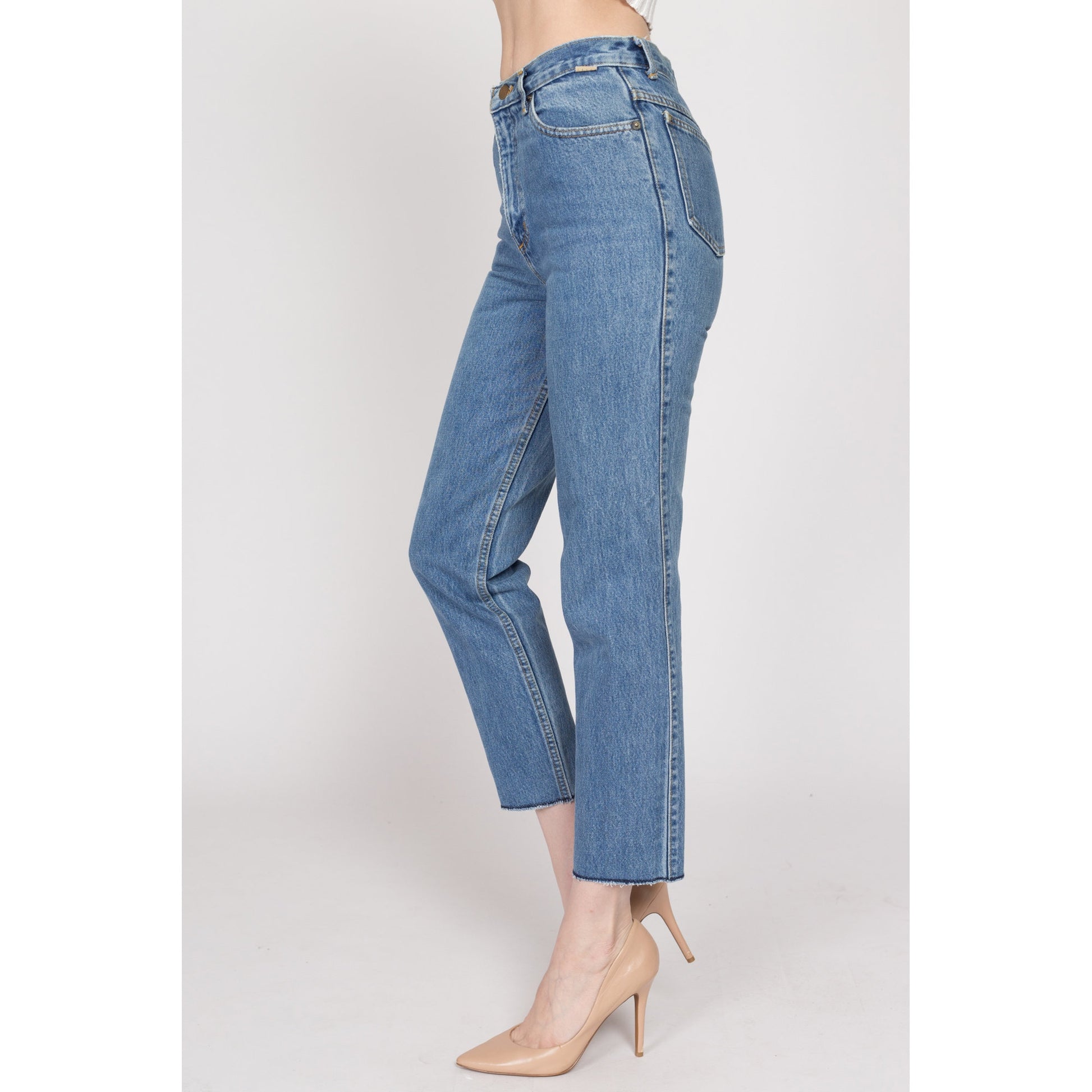 XS 90s Esprit High Waisted Cutoff Ankle Jeans 25" | Vintage Medium Wash Denim Tapered Leg Mom Jeans