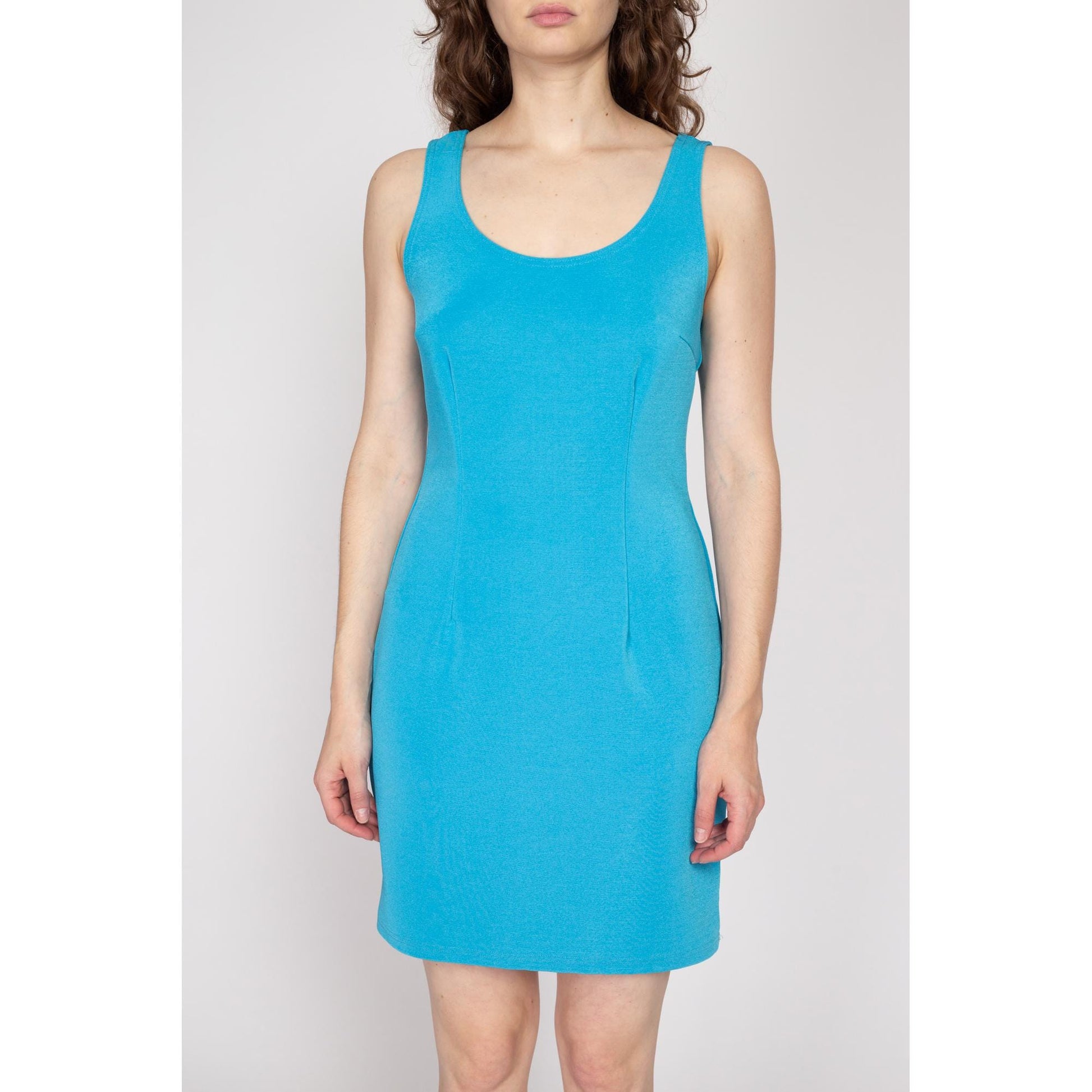 Medium 90s Blue Mini Bodycon Tank Dress Flying Apple Vintage Medium 90s Blue Mini Bodycon Tank Dress Flying Apple Vintage