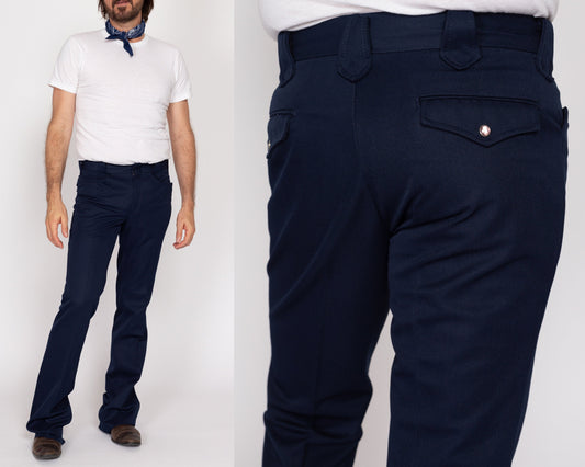 32 Waist 80s Wrangler Navy Blue Western Trousers, Deadstock | Vintage Polyester Rockabilly Bootcut Pants