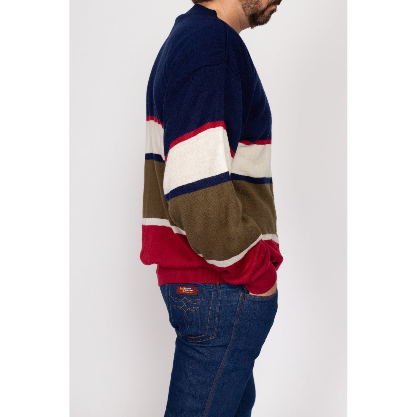 Large 80s Oscar De La Renta Striped Sweater | Vintage Navy Blue Slouchy Knit Pullover Jumper