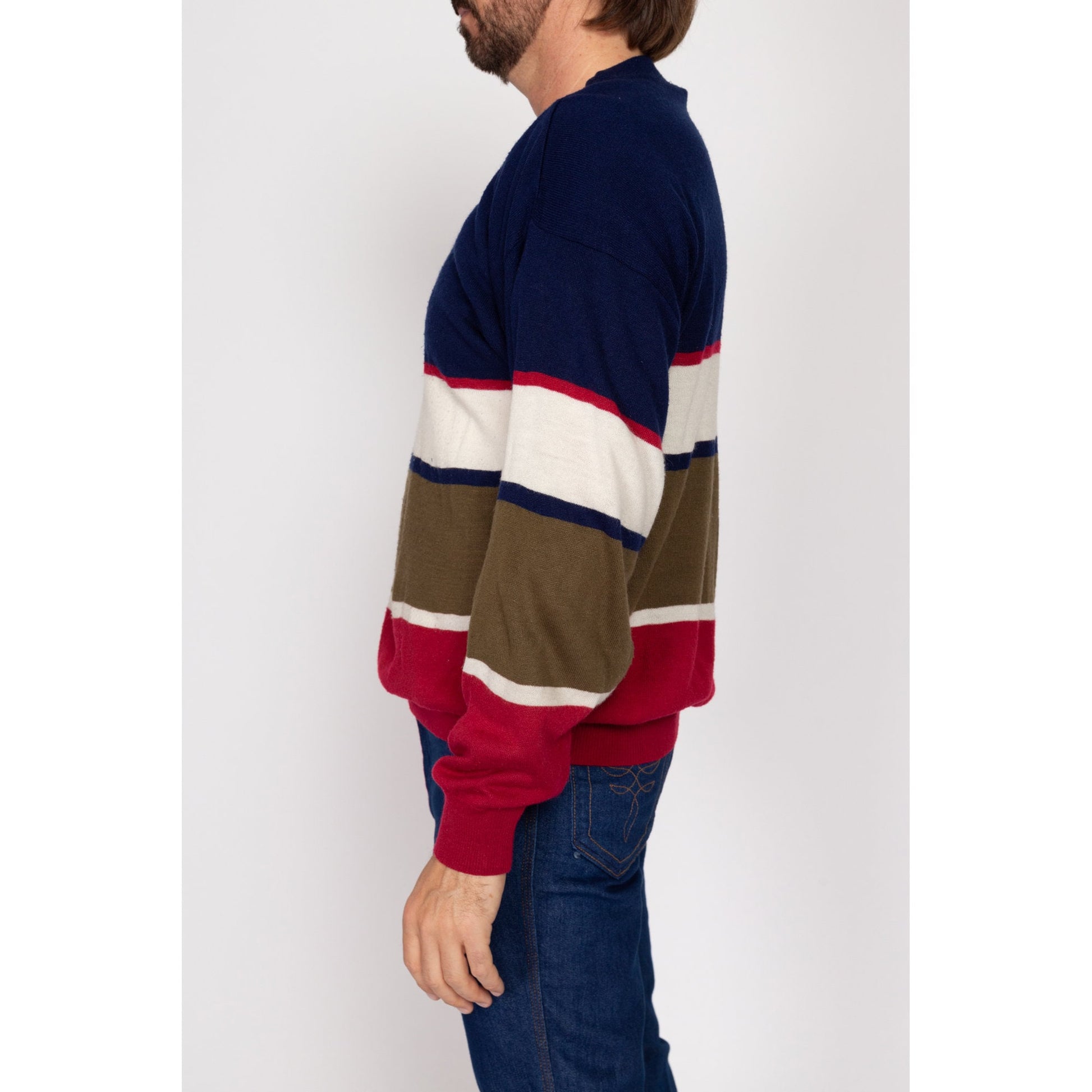 Large 80s Oscar De La Renta Striped Sweater | Vintage Navy Blue Slouchy Knit Pullover Jumper