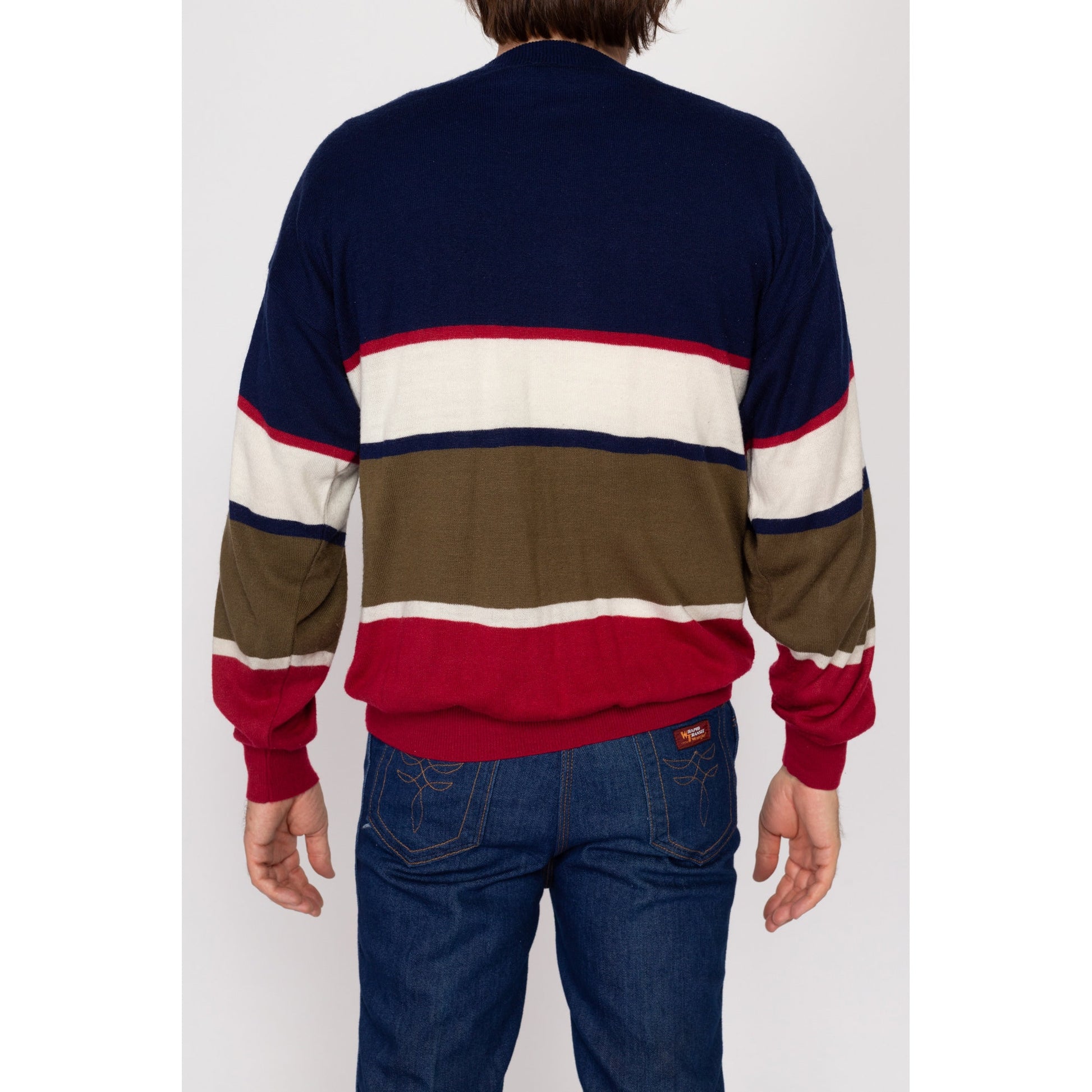 Large 80s Oscar De La Renta Striped Sweater | Vintage Navy Blue Slouchy Knit Pullover Jumper