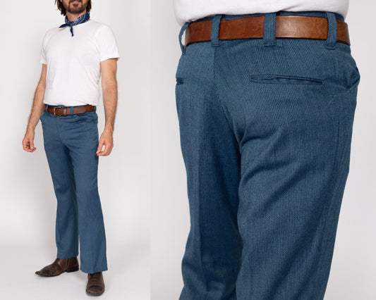 31x29 70s Slate Blue Herringbone Trousers | Retro Vintage Bootcut Pants