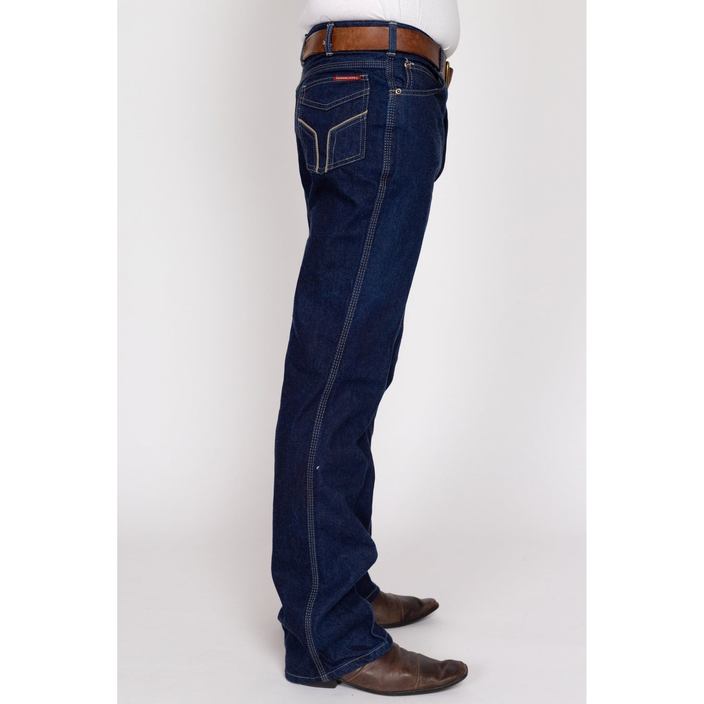 32L 70s 80s Youngbloods Dark Wash Bootcut Jeans, Deadstock | Retro Vintage Western Denim