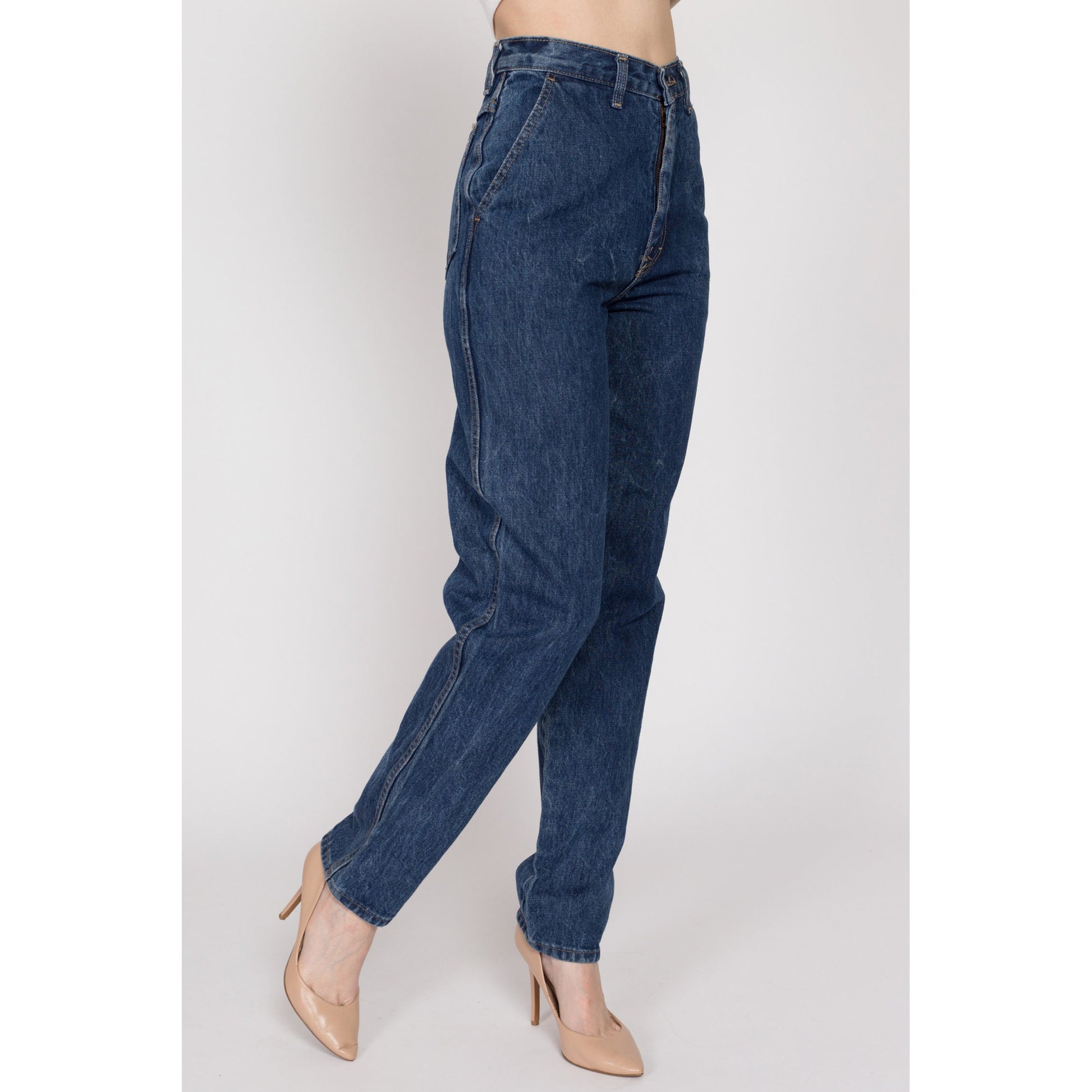 XS-Sm 80s Calvin Klein High Waisted Mom Jeans 25.5" | Vintage CK Dark Wash Denim Loose Tapered Leg Jeans