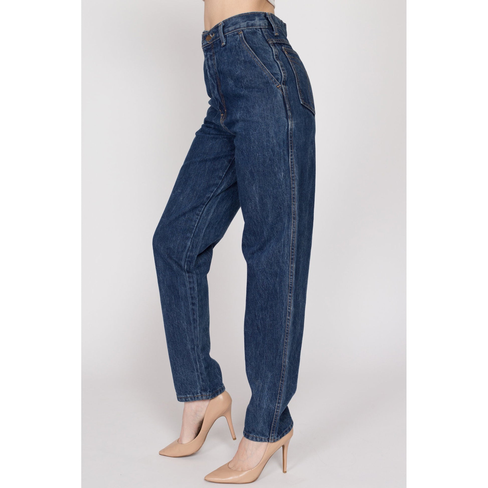 XS-Sm 80s Calvin Klein High Waisted Mom Jeans 25.5" | Vintage CK Dark Wash Denim Loose Tapered Leg Jeans